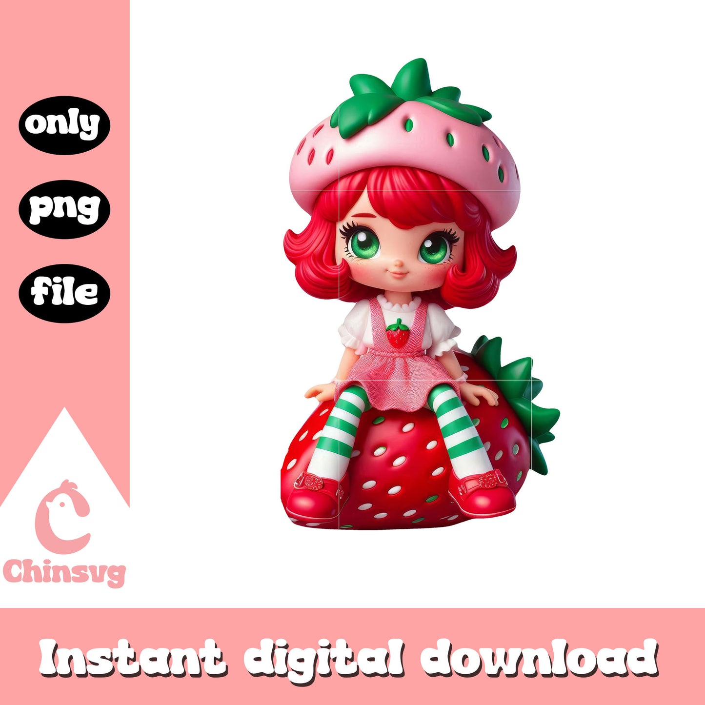 Cute strawberry doll art design png, strawberry shortcake girl png
