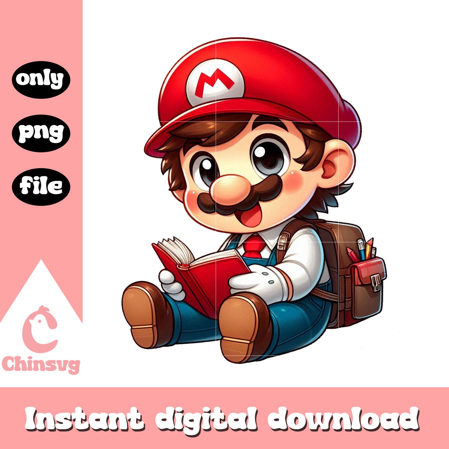 Cute super mario reading book png, school in cartoons png
