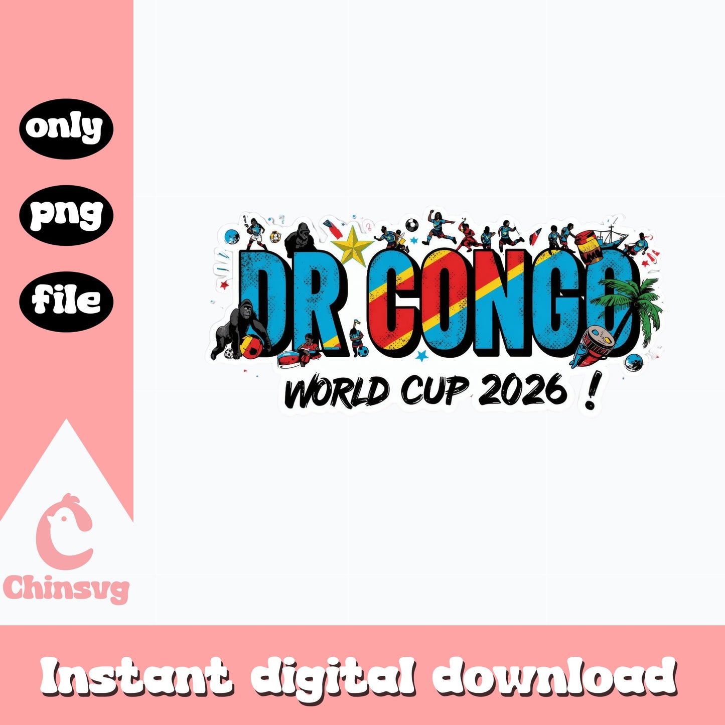 DR Congo World Cup 2026 PNG, Congo Soccer Fan Shirt, Football PNG