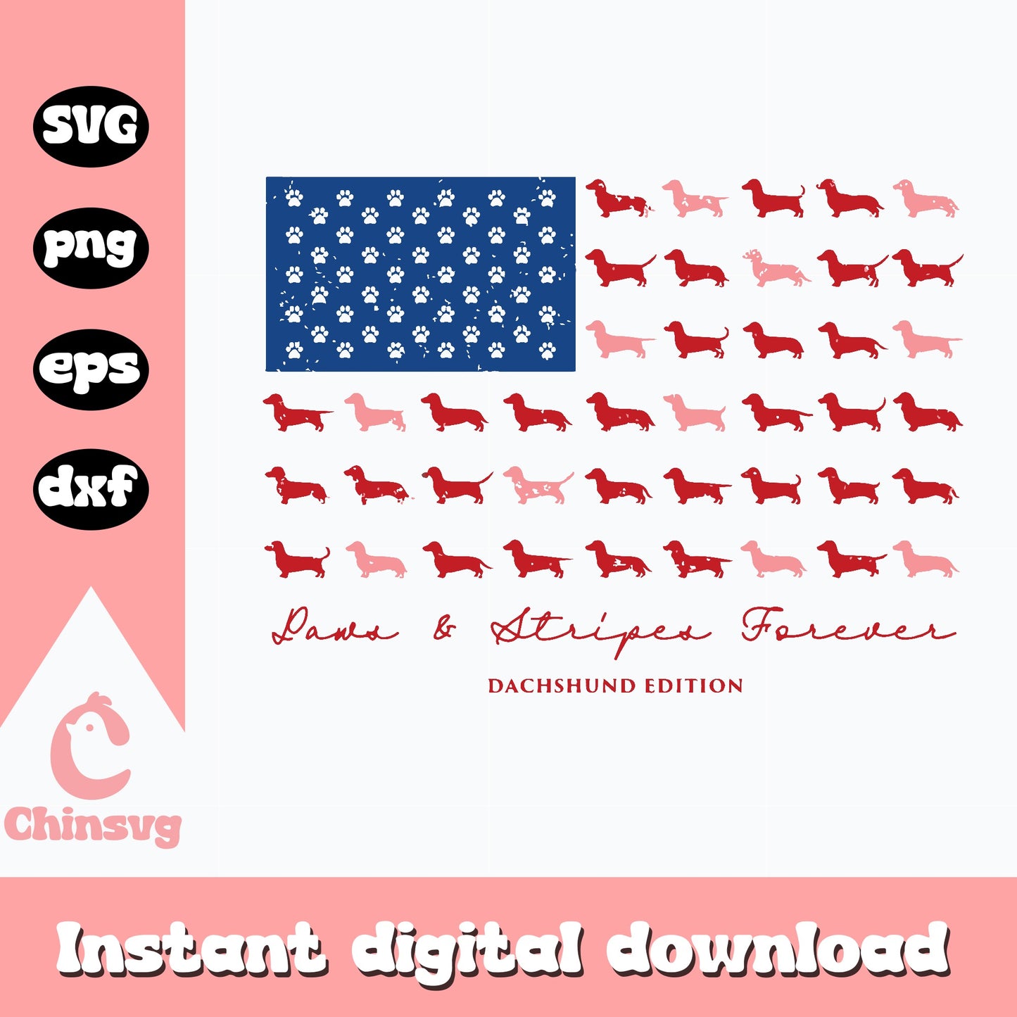 Dachshund American Flag SVG, Paws And Stripes Forever, 4th Of July SVG PNG