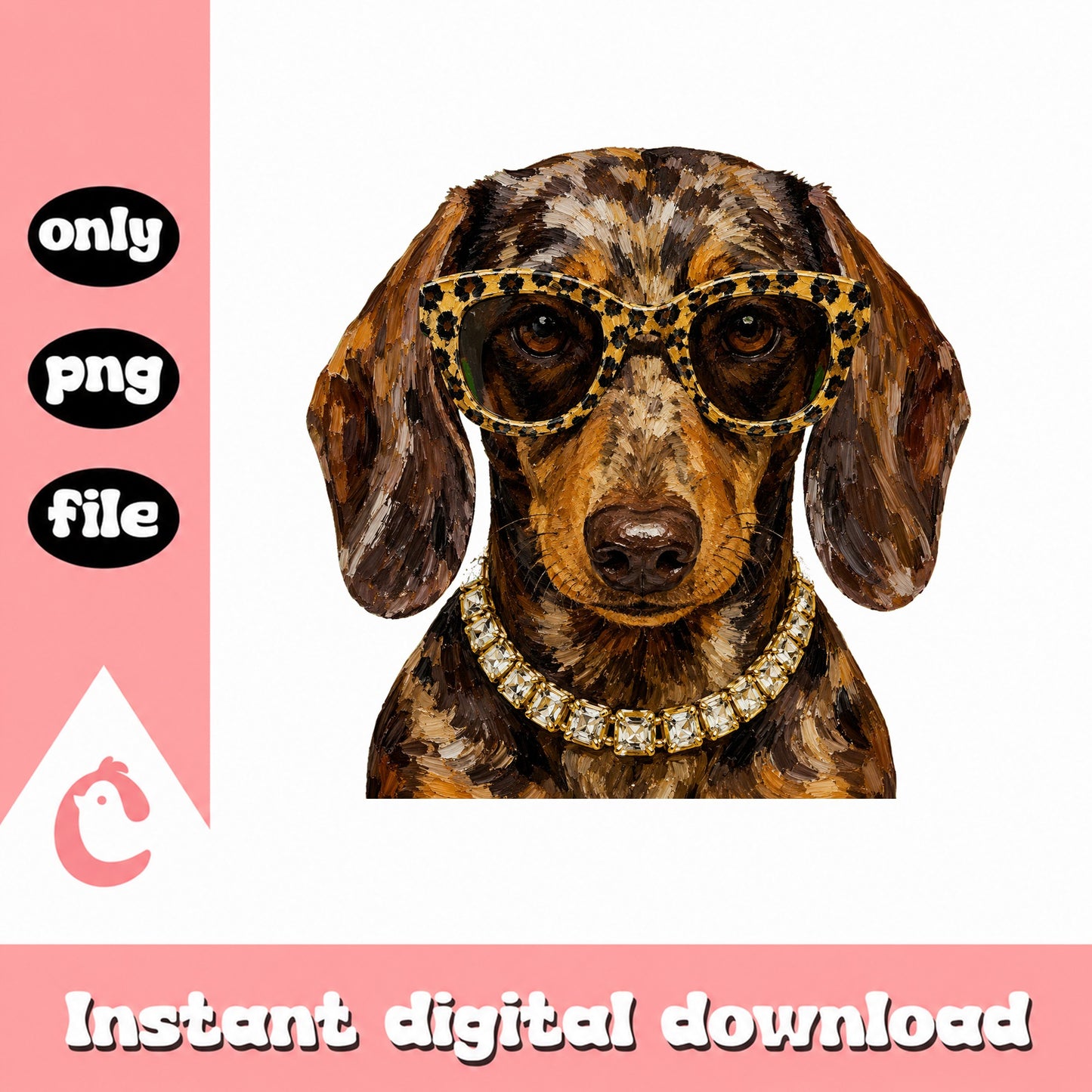 Dachshund With Leopard Glasses PNG, Dog Clipart, Instant Download PNG
