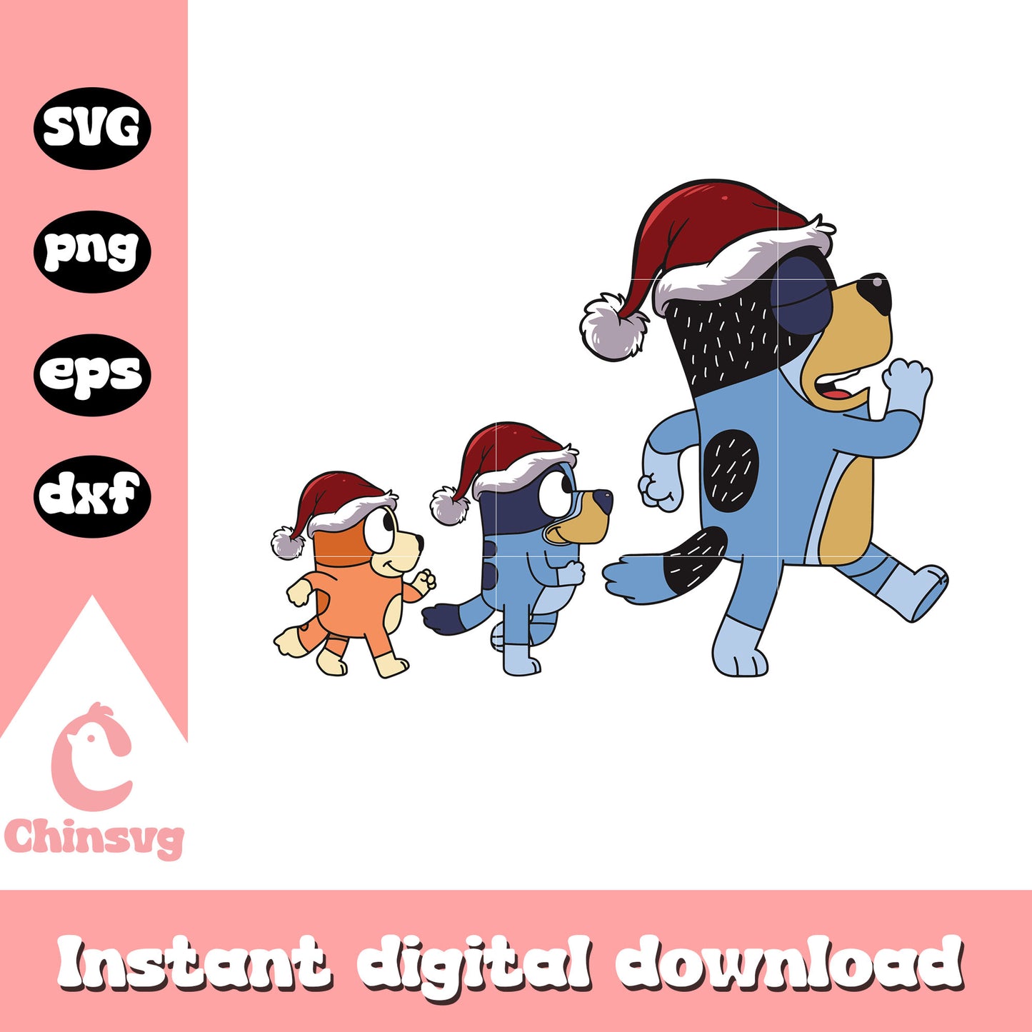 Dad and bluey bingo santa hat christmas svg, blueys family svg