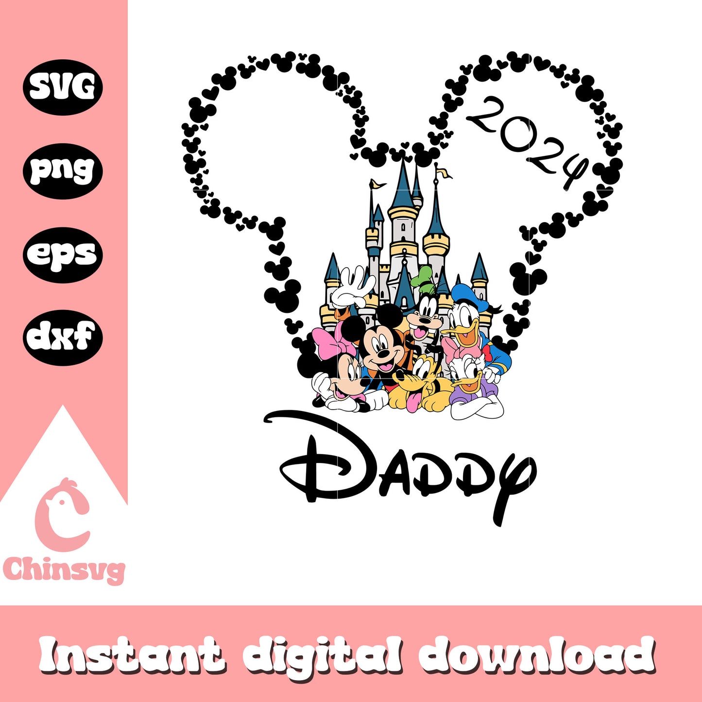Daddy mickey friends 2024 svg, mickey head svg, disney castle svg