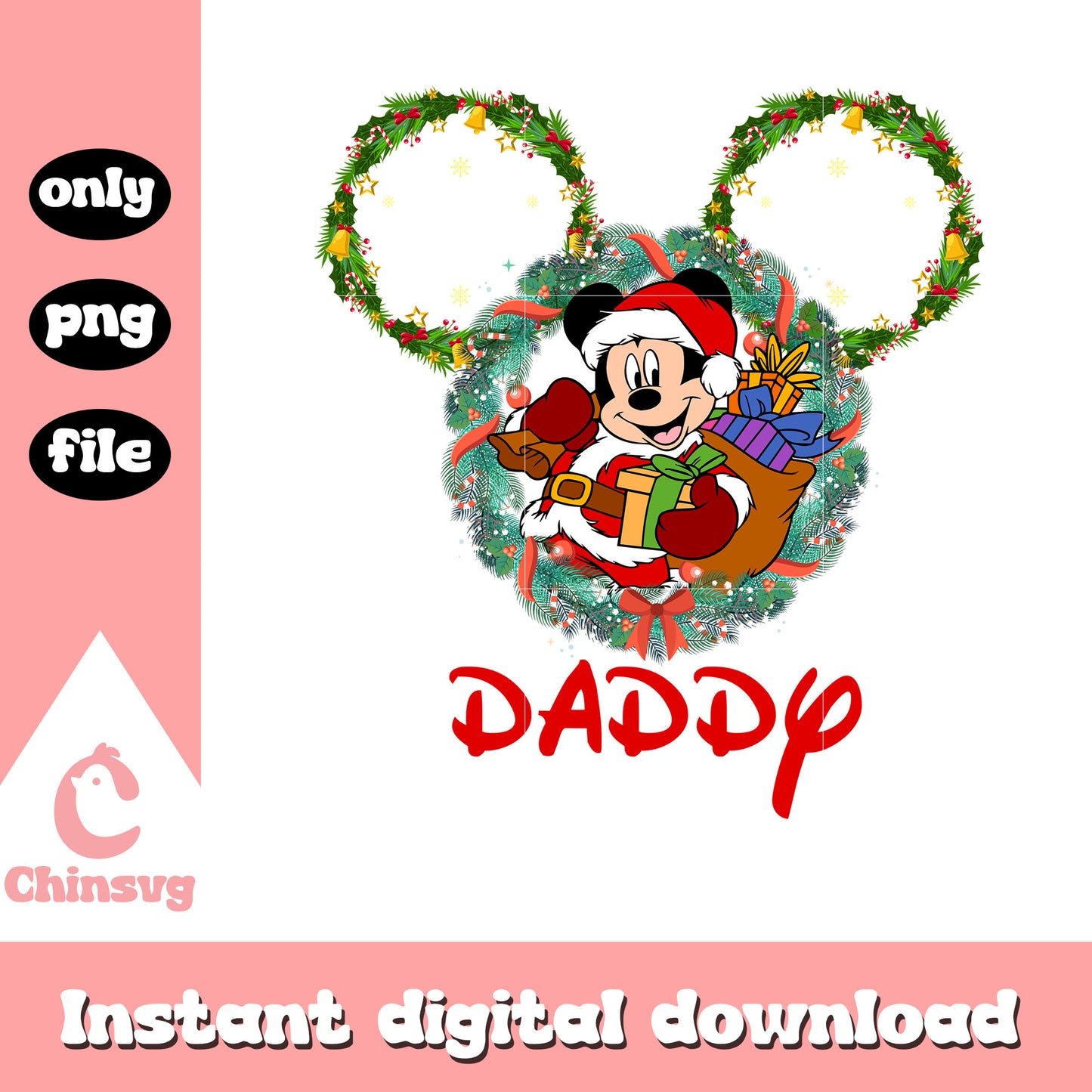 Daddy mickey mouse christmas day png, christmas disney ears png