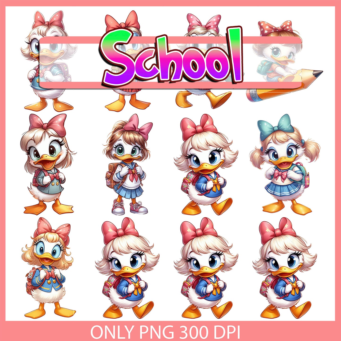 Daisy character back to school design bundle png, disney daisy png