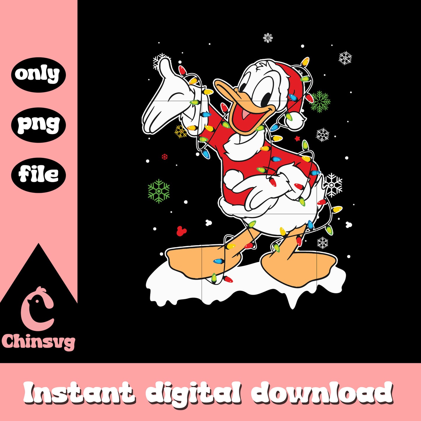 Daisy christmas lights snow design png, christmas daisy png