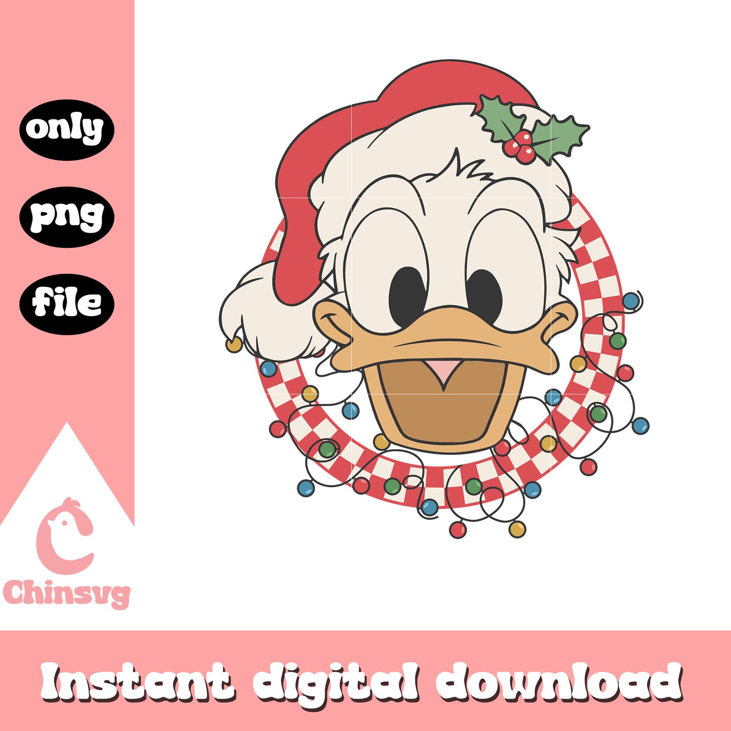 Daisy duck face logo christmas lights png, christmas for daisy png
