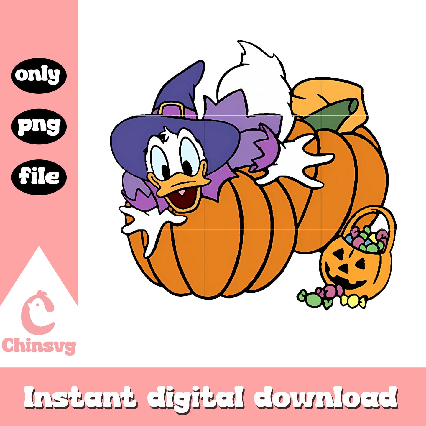 Daisy duck pumpkin halloween png, disney movies png
