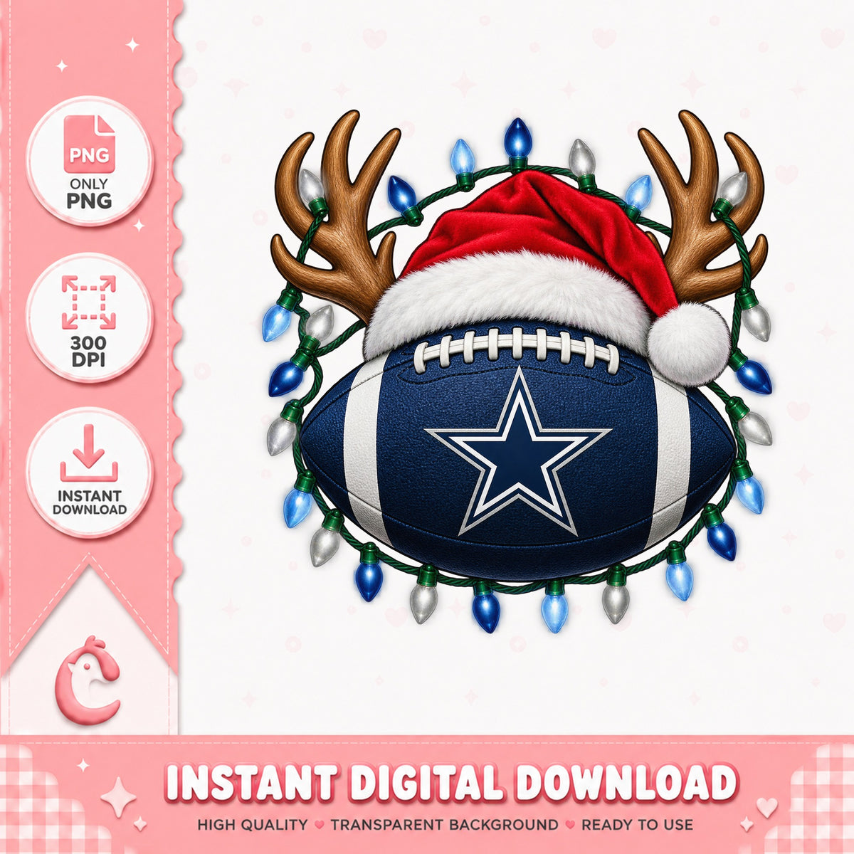 Dallas Cowboys Christmas Football PNG, Reindeer Antlers, PNG