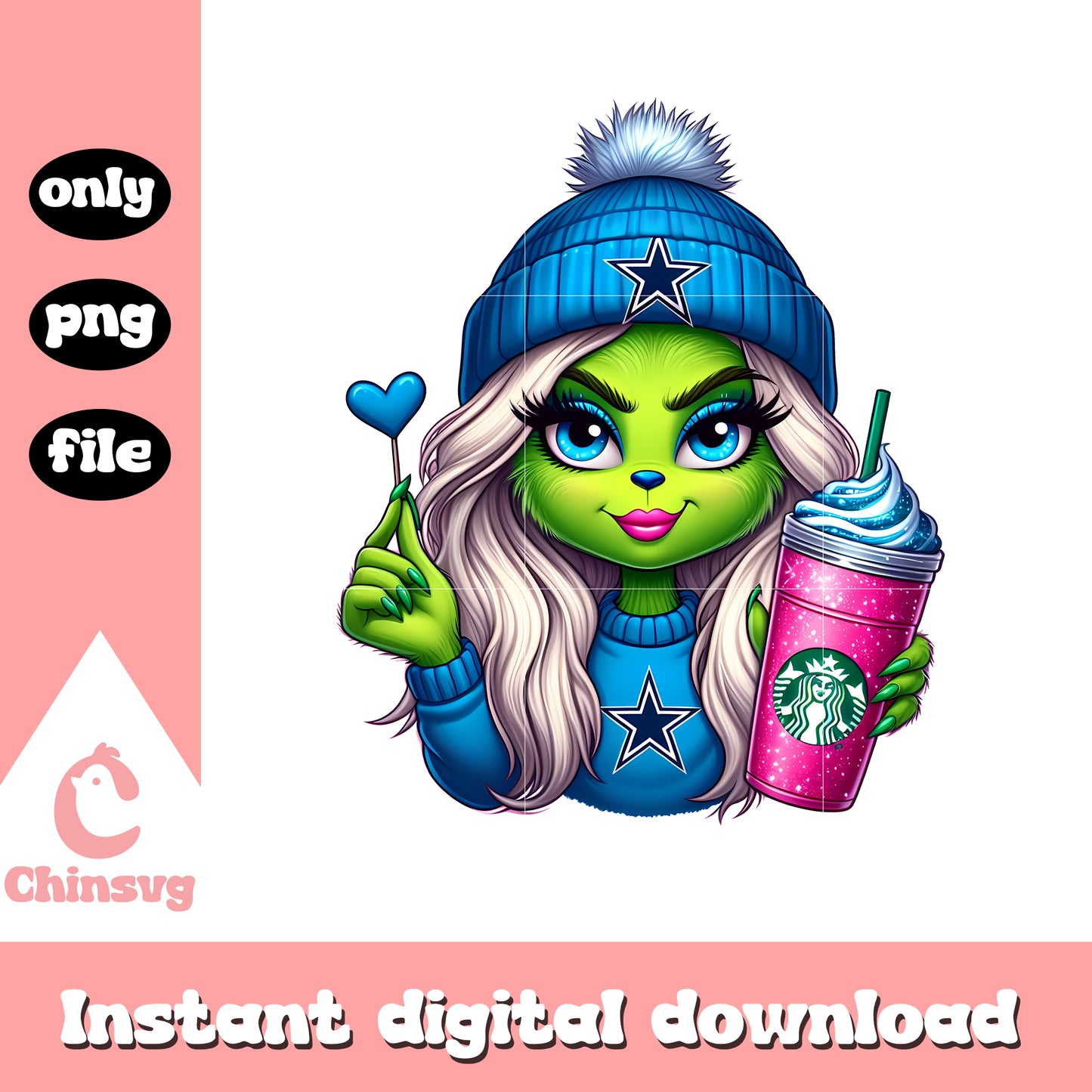 Dallas cowboys grinch girl starbucks png, dallas cowboys christmas png