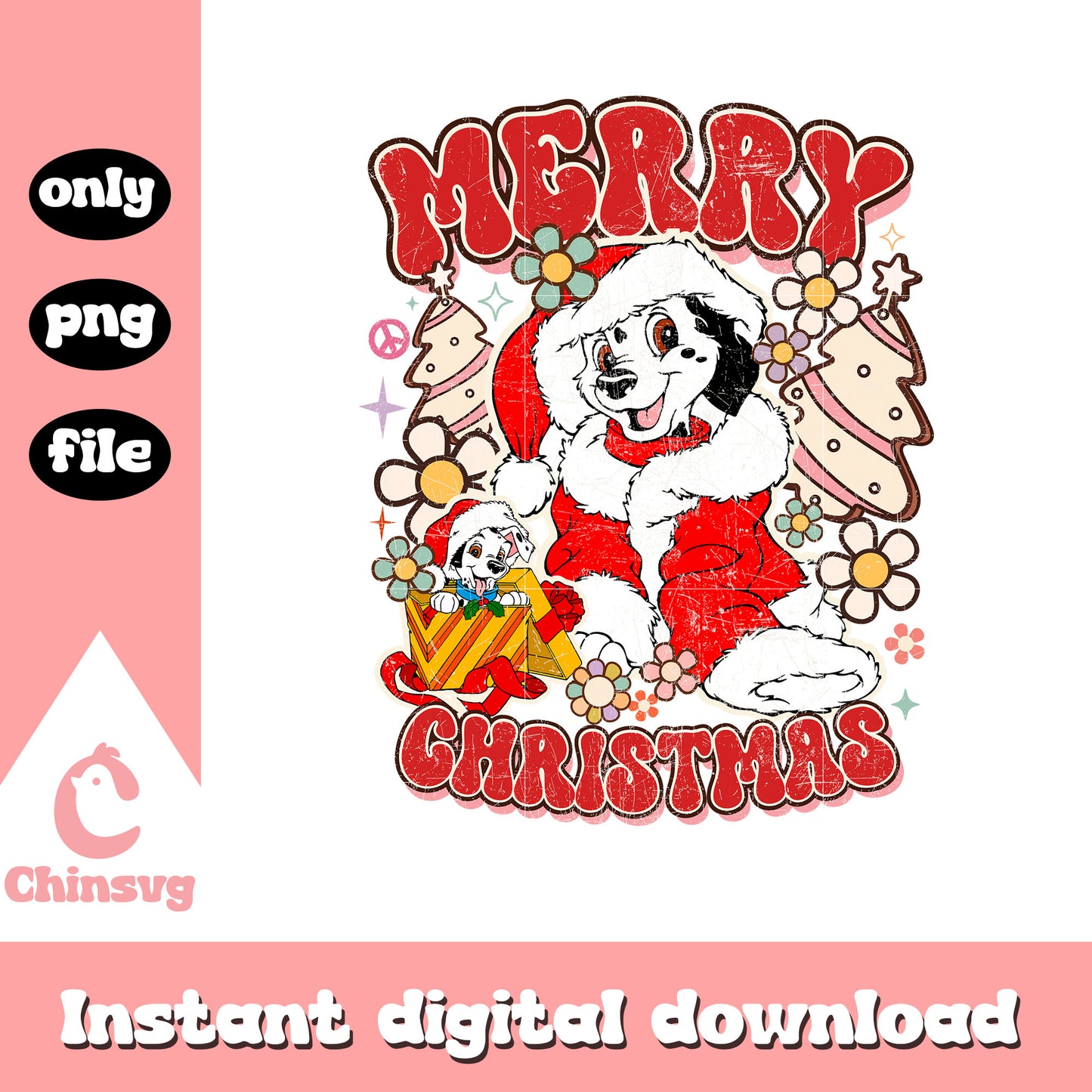 Dalmatian santa merry christmas png, dinsey christmas png