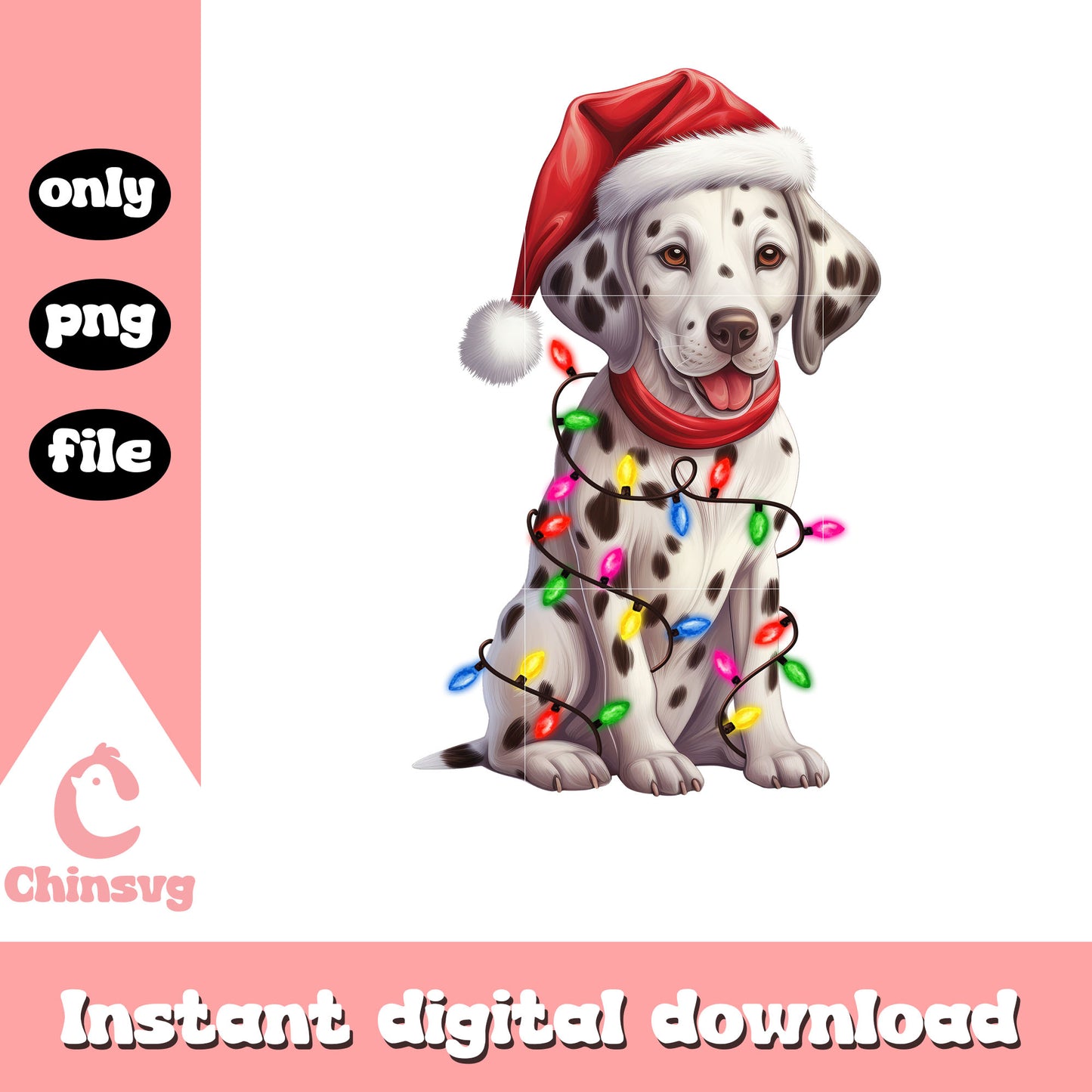 Dalmatian dog santa hat christmas lights png, christmas dalmatian png