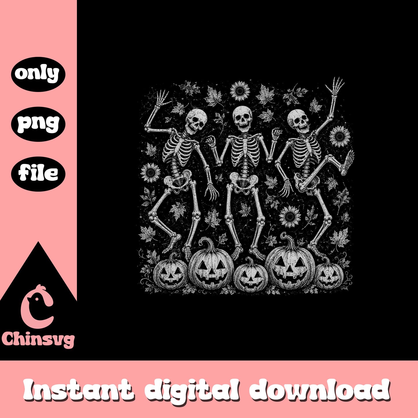 Dancing Skeletons Halloween PNG, Pumpkin Skeleton PNG, Spooky PNG