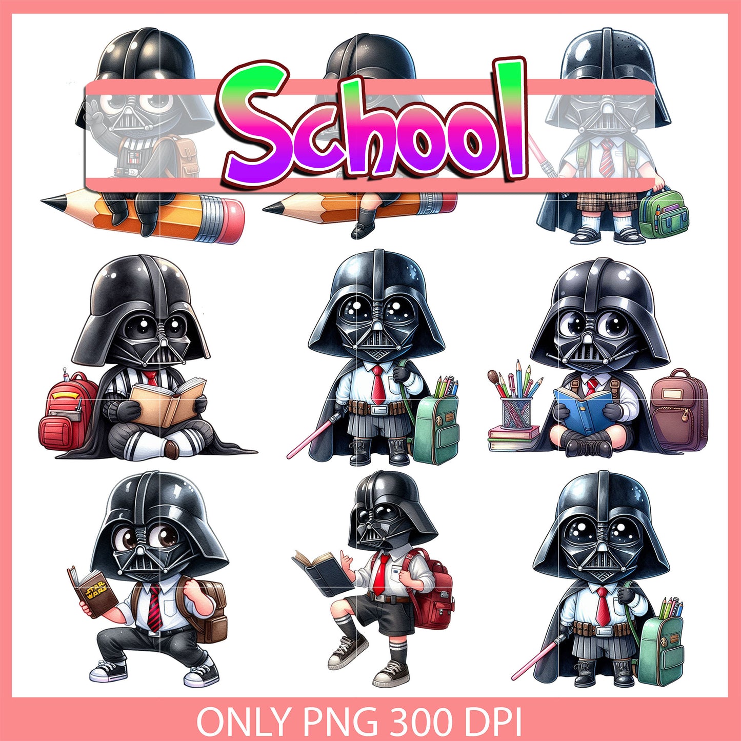 Darth vader back to school design bundle png, star wars darth vader png