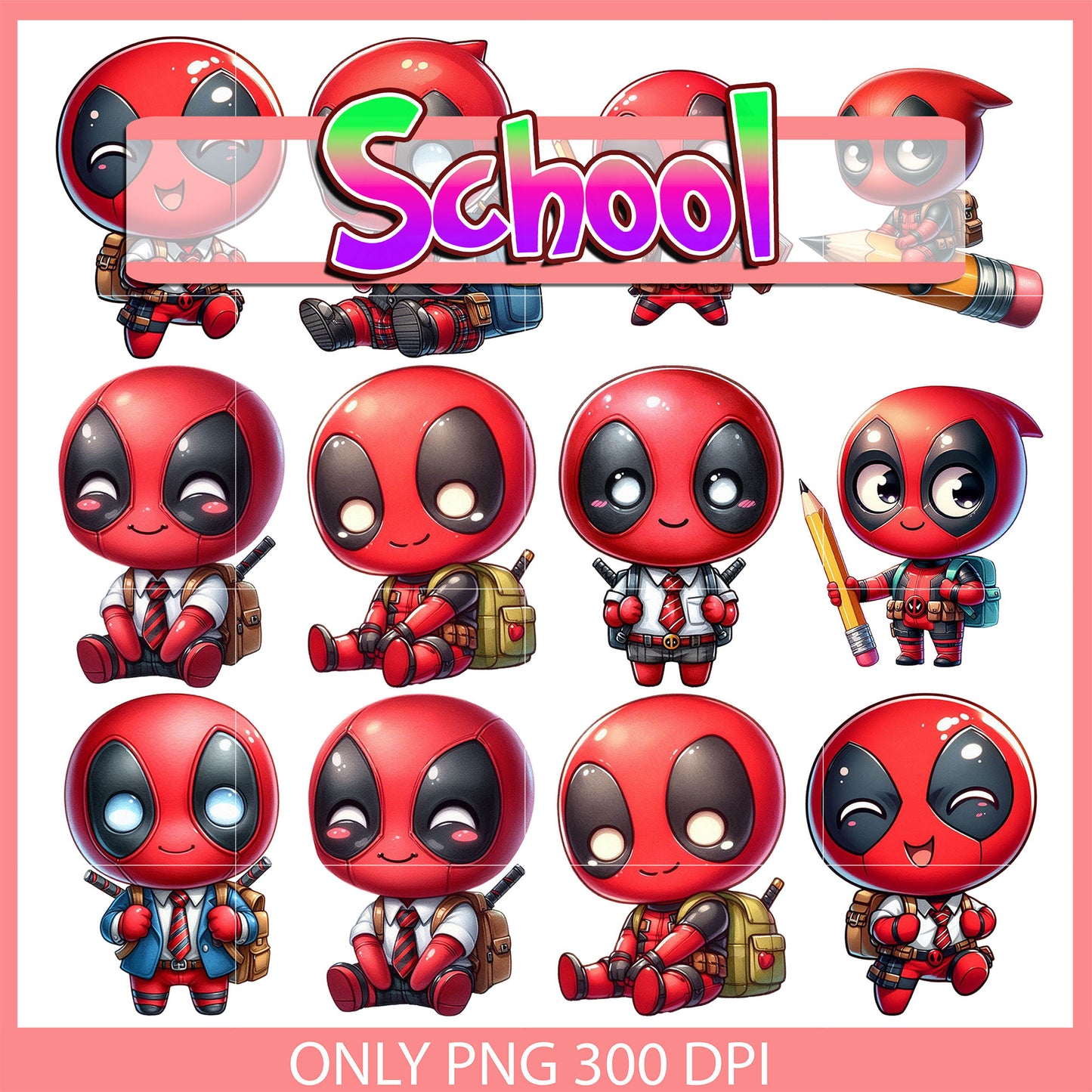 Deadpool character back to school design bundle png, deadpool png