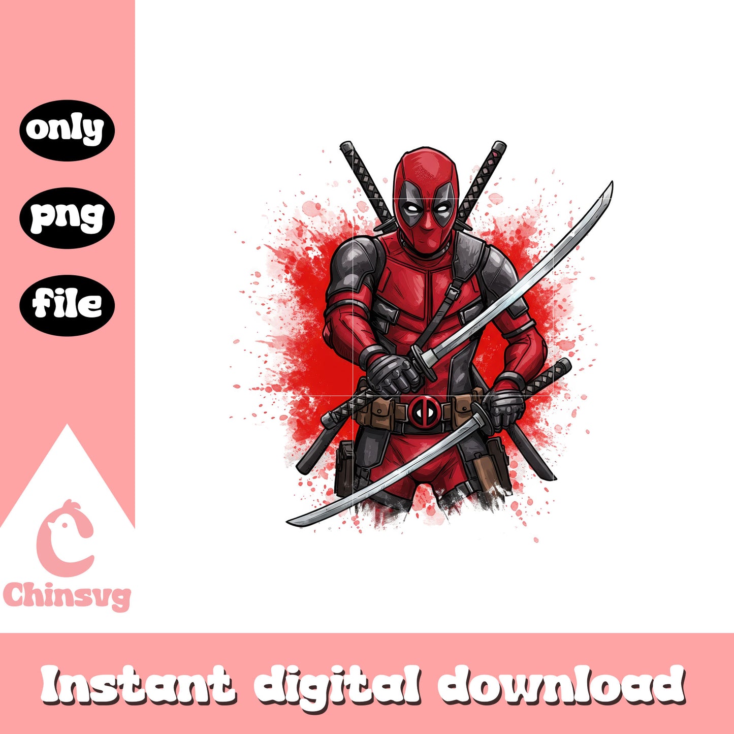 Deadpool posing splatter effect design png, deadpool character png