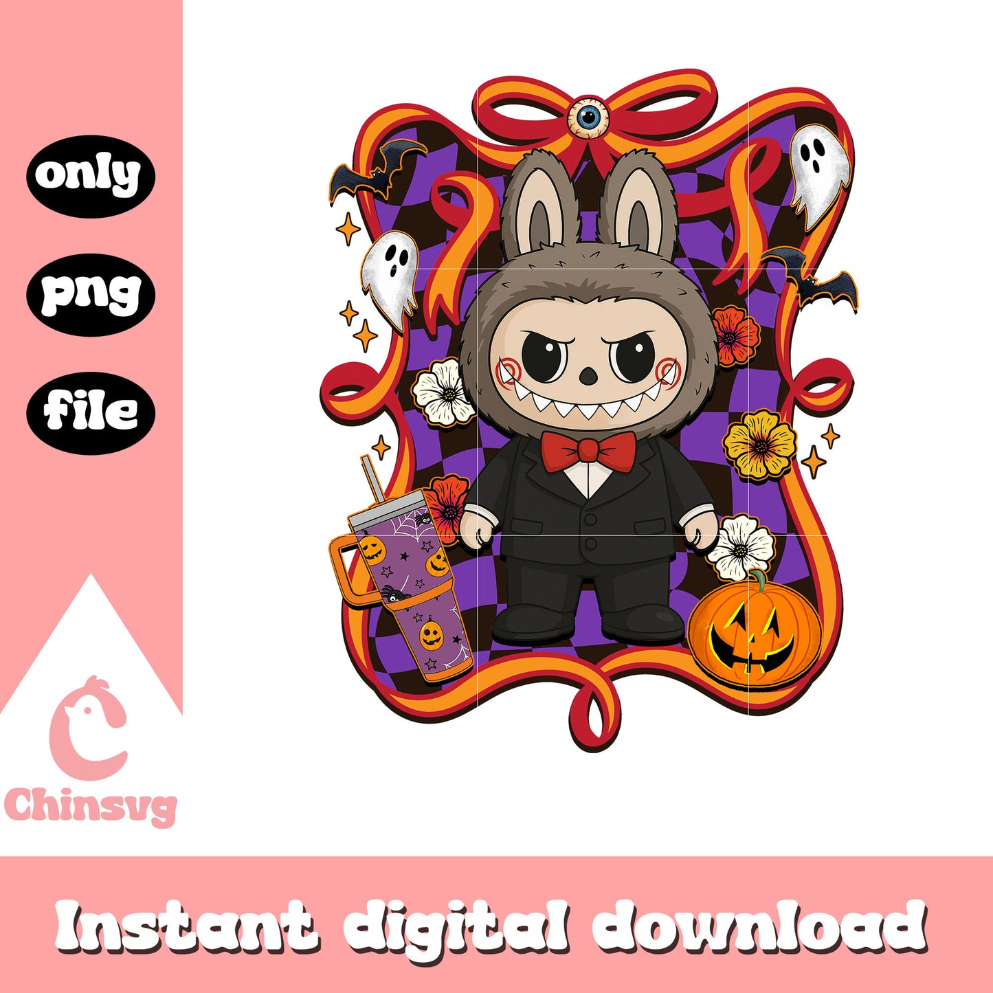 Demon butler halloween labubu bow png, halloween design png