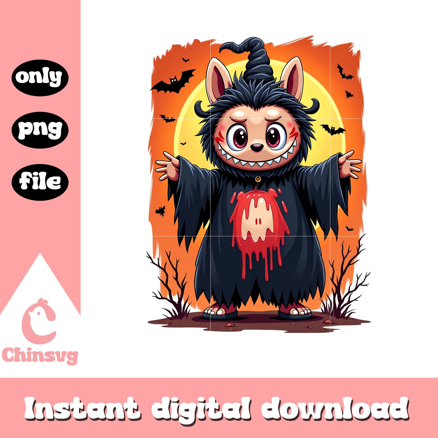 Demon halloween labubu doll png, labubu clothing png, halloween png