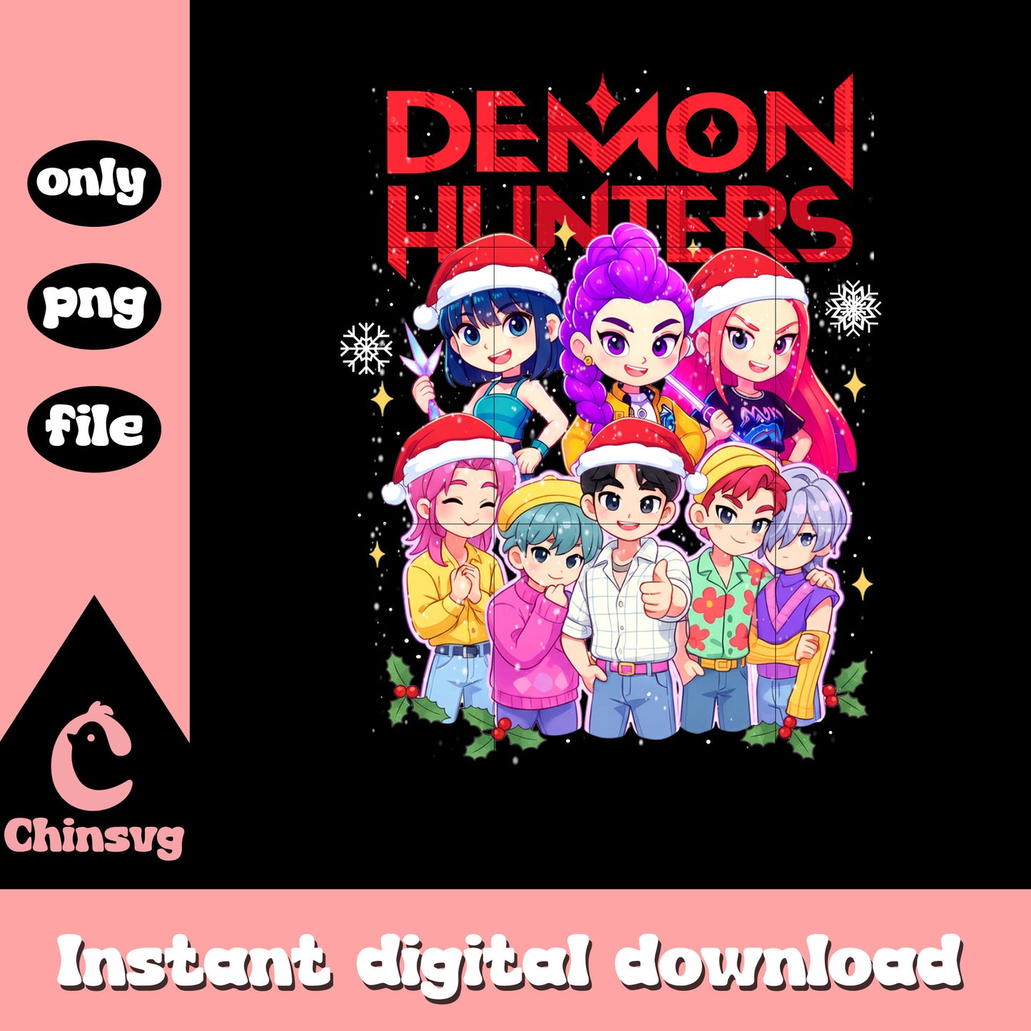 Demon hunters on christmas day png, kpop demon hunters characters png