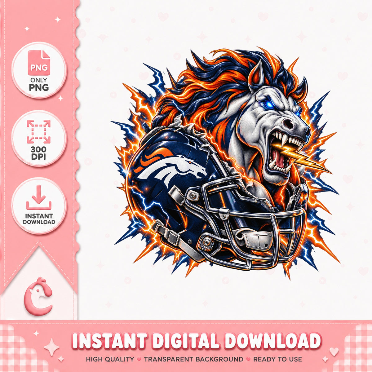 Denver Broncos Horse PNG, NFL Football Clipart, Instant Download PNG