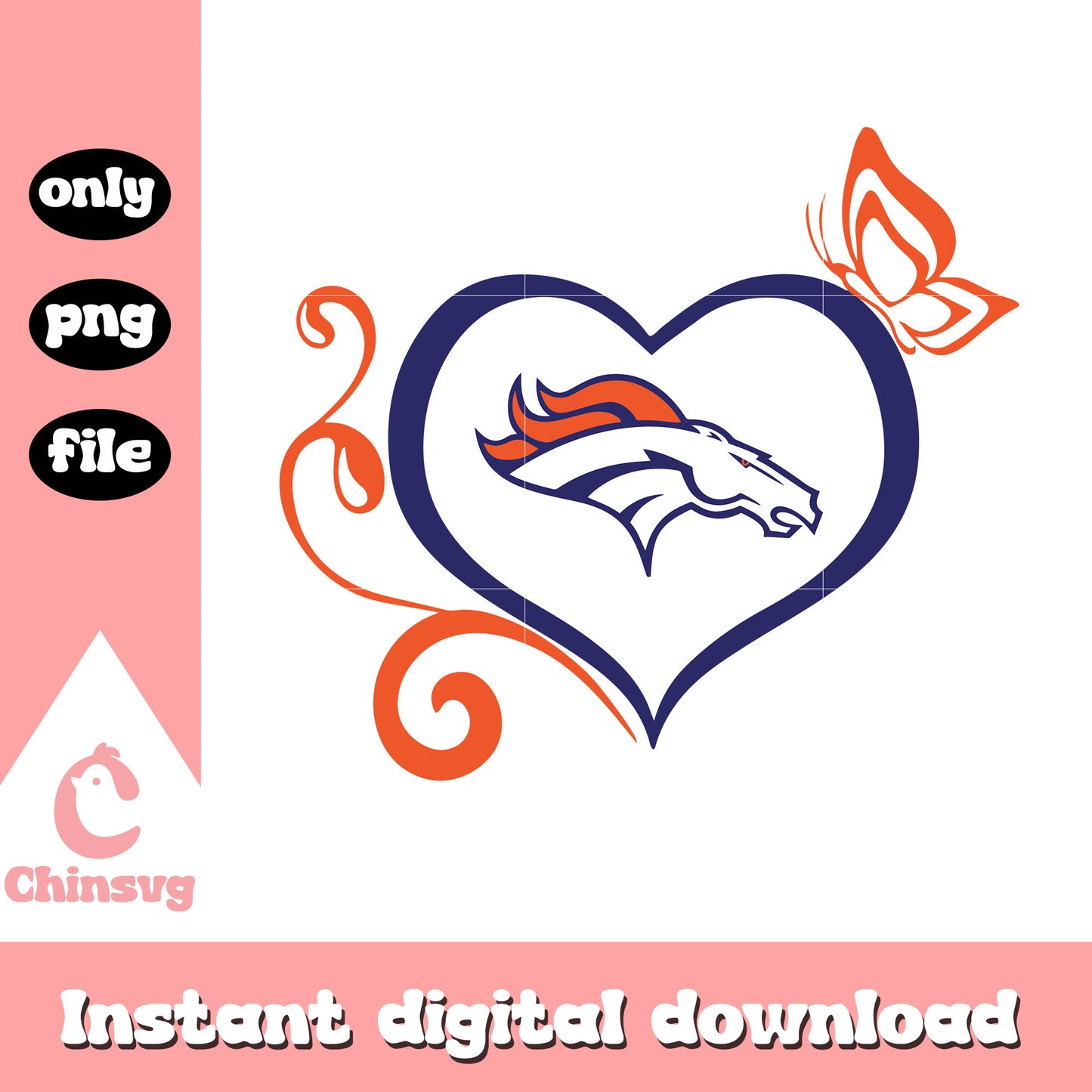 Denver broncos in heart butterfly svg, denver broncos team svg
