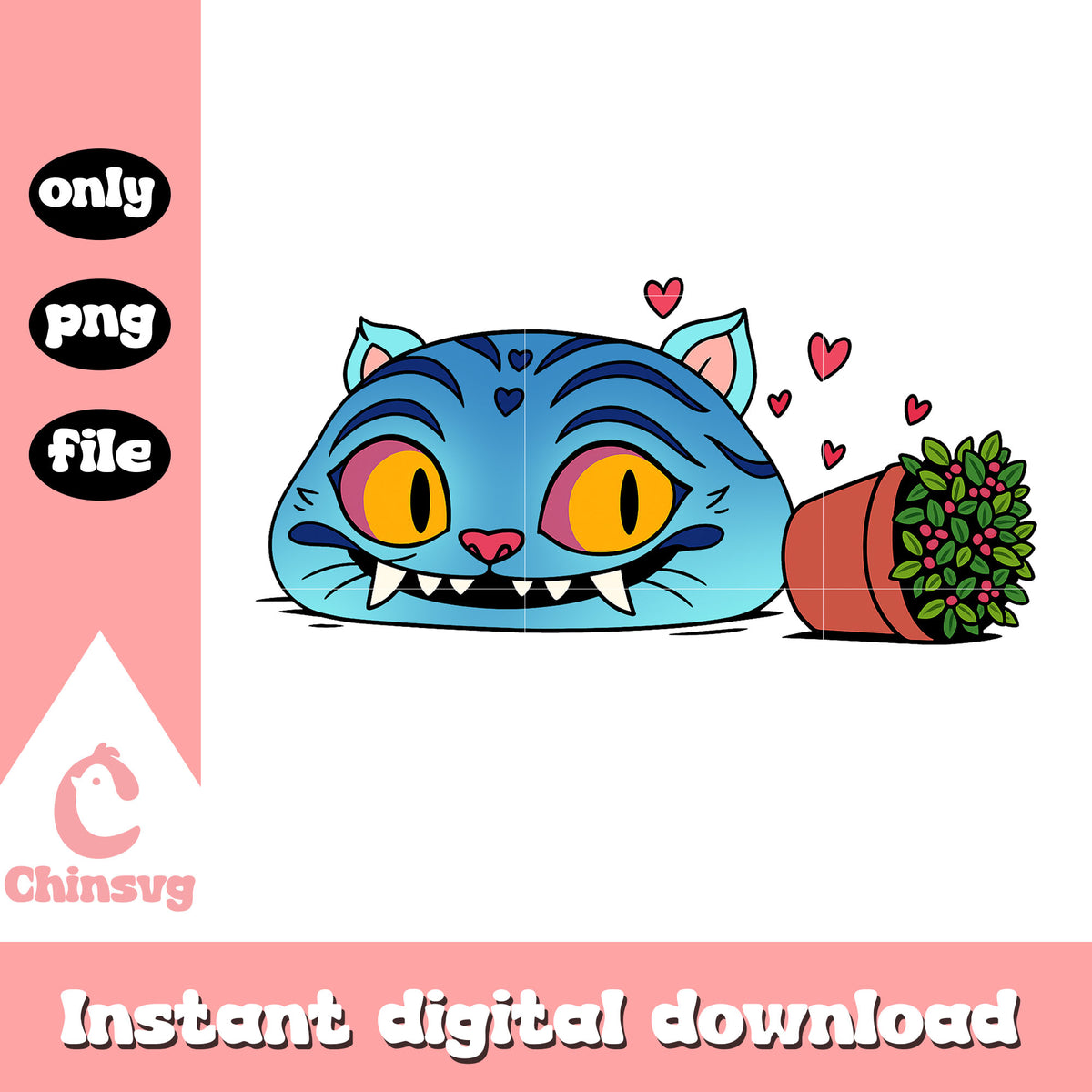 Derpy tiger head and plant png, cute derpy tiger png
