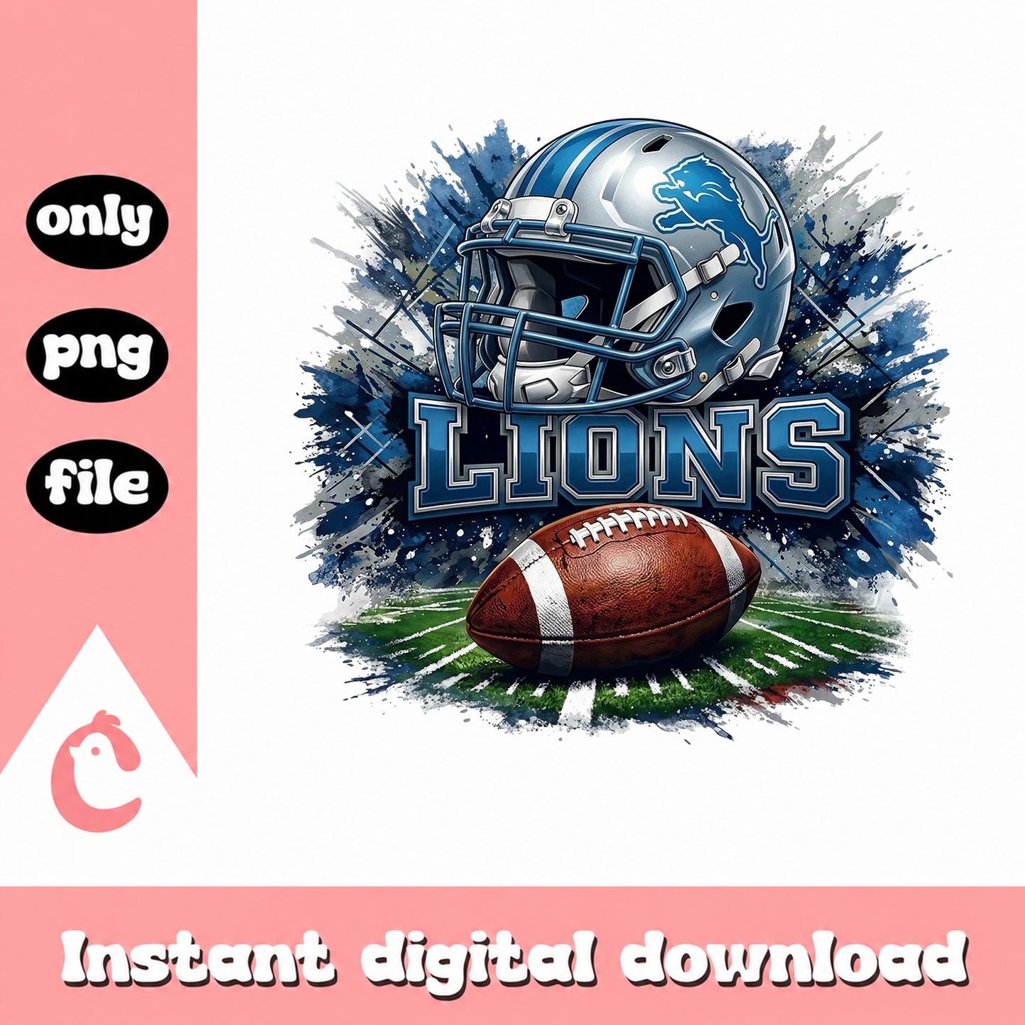 Detroit Lions Football PNG, Lions Helmet Sublimation, NFL PNG