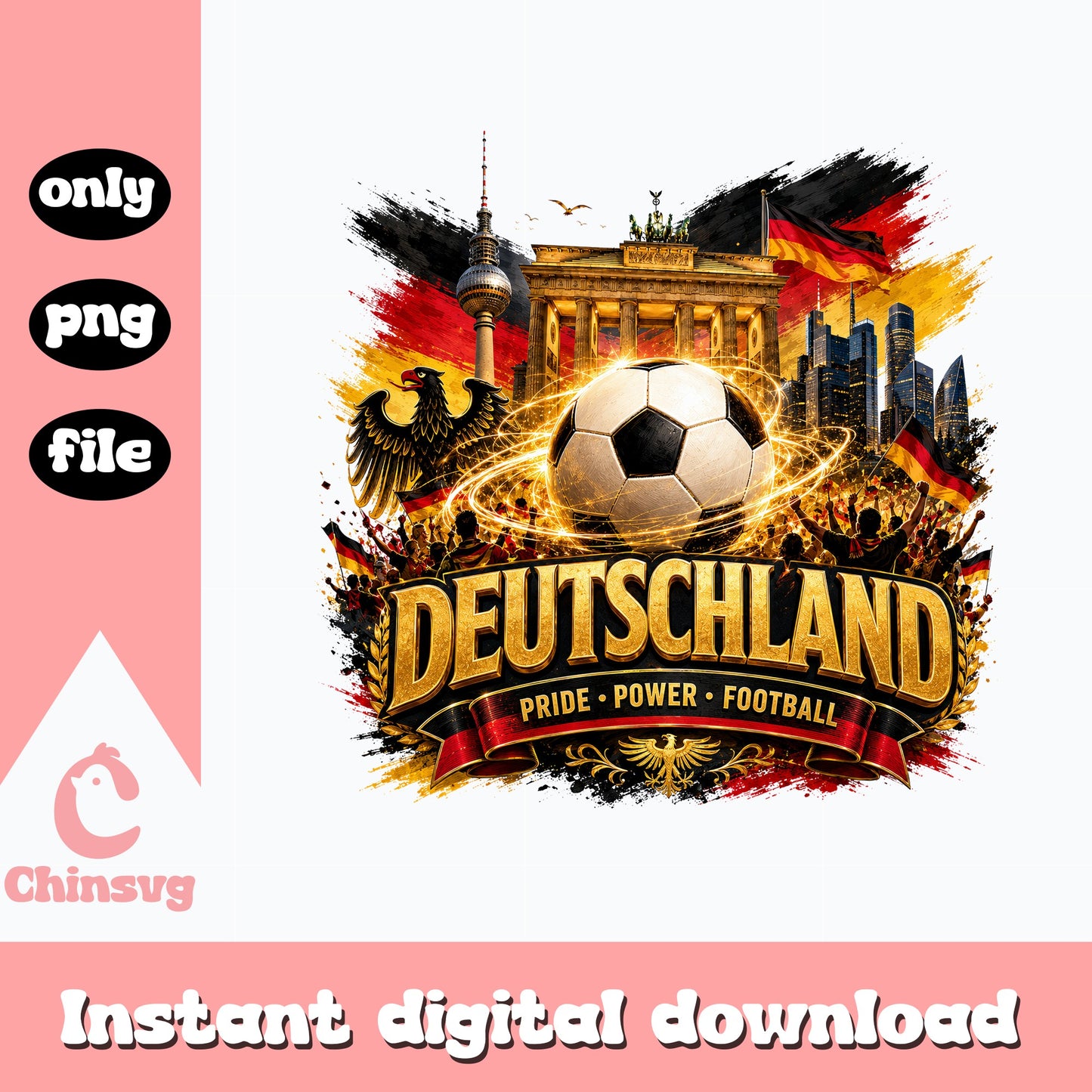 Deutschland Football PNG, Germany Soccer Pride Power PNG, German Flag PNG