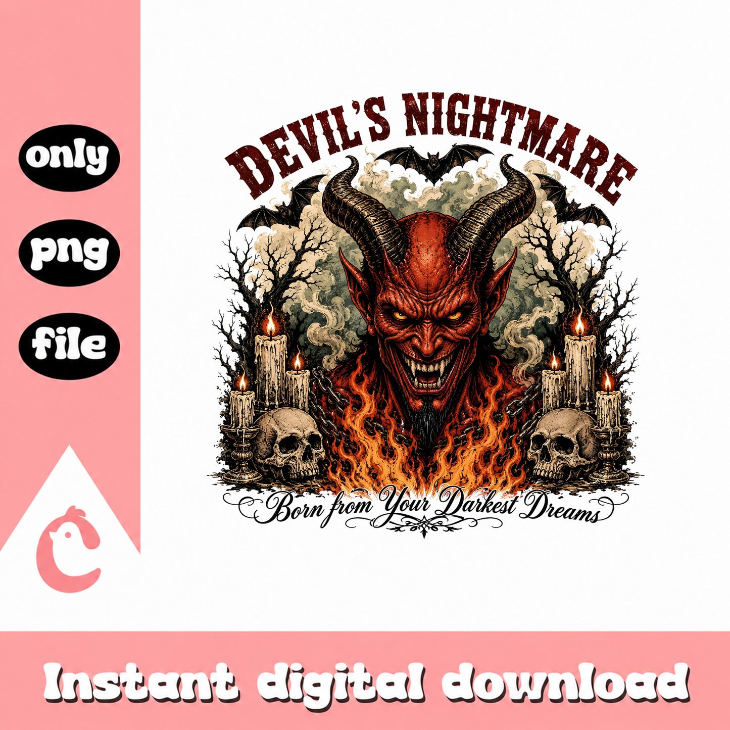Devil's Nightmare PNG, Halloween Horror Design, Skull PNG