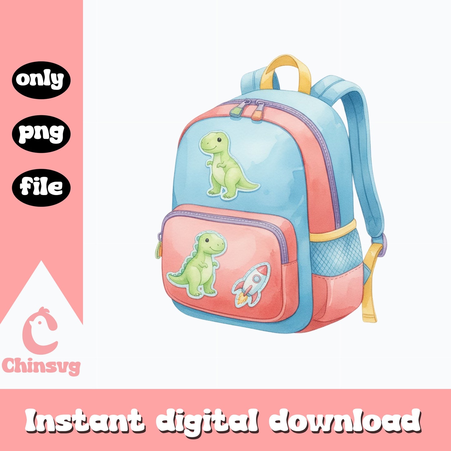 Dinosaur Backpack PNG, Back To School Clipart, Kids PNG