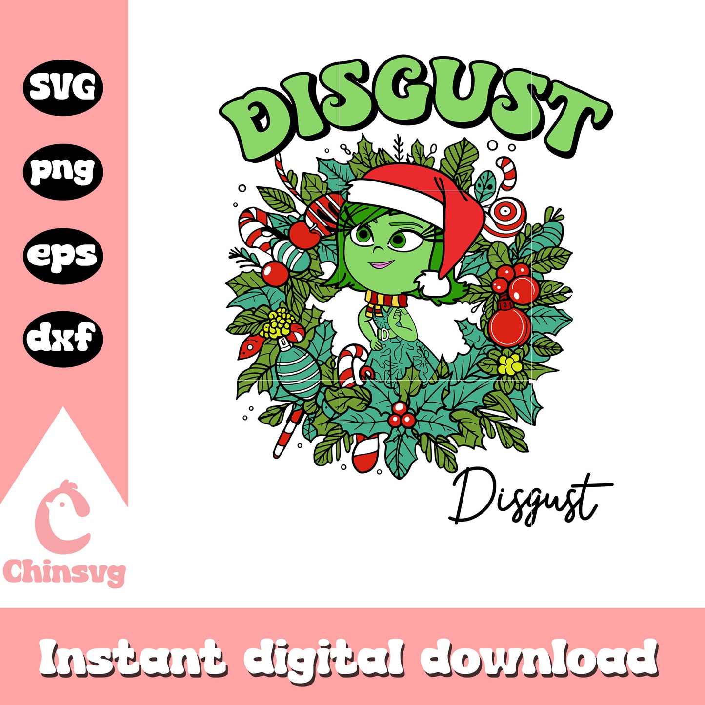 Disgust christmas wreath design svg, inside out emotions svg