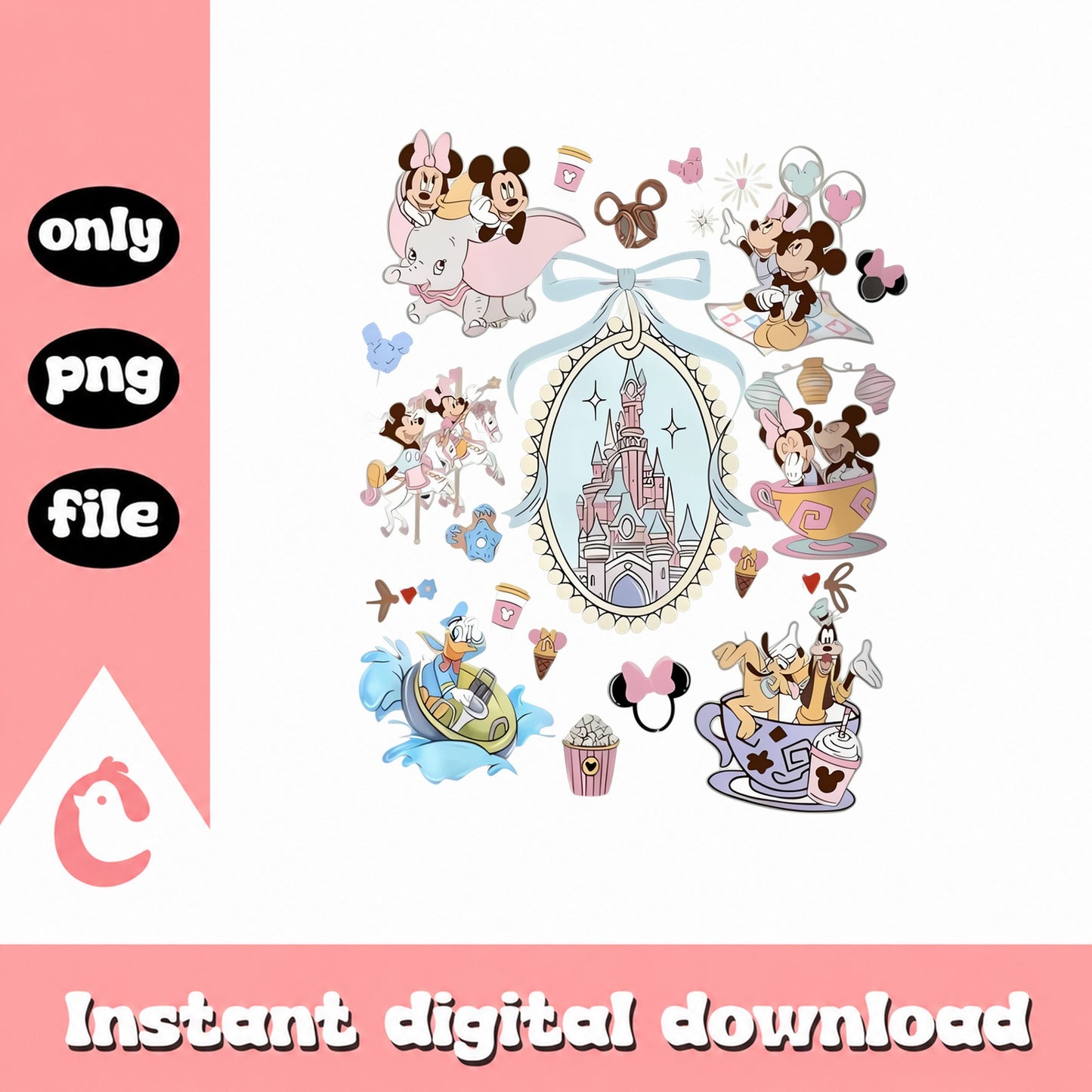 Disney Castle Mickey Mouse Bundle, Minnie Donald Dumbo, PNG File