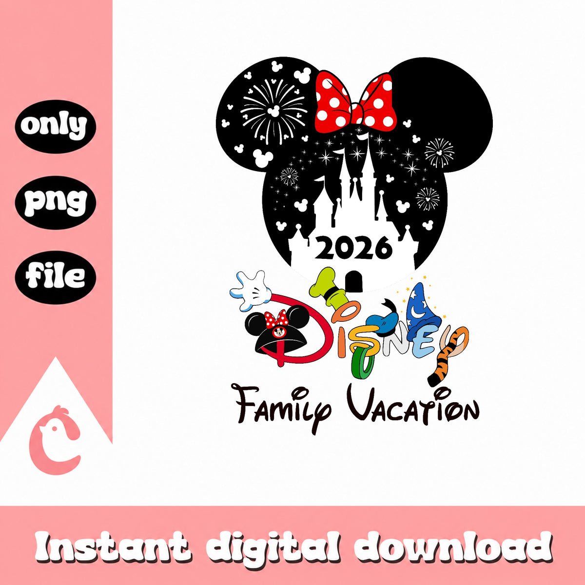 Disney Family Vacation 2026 PNG, Minnie Mouse Castle PNG, Disney Trip PNG