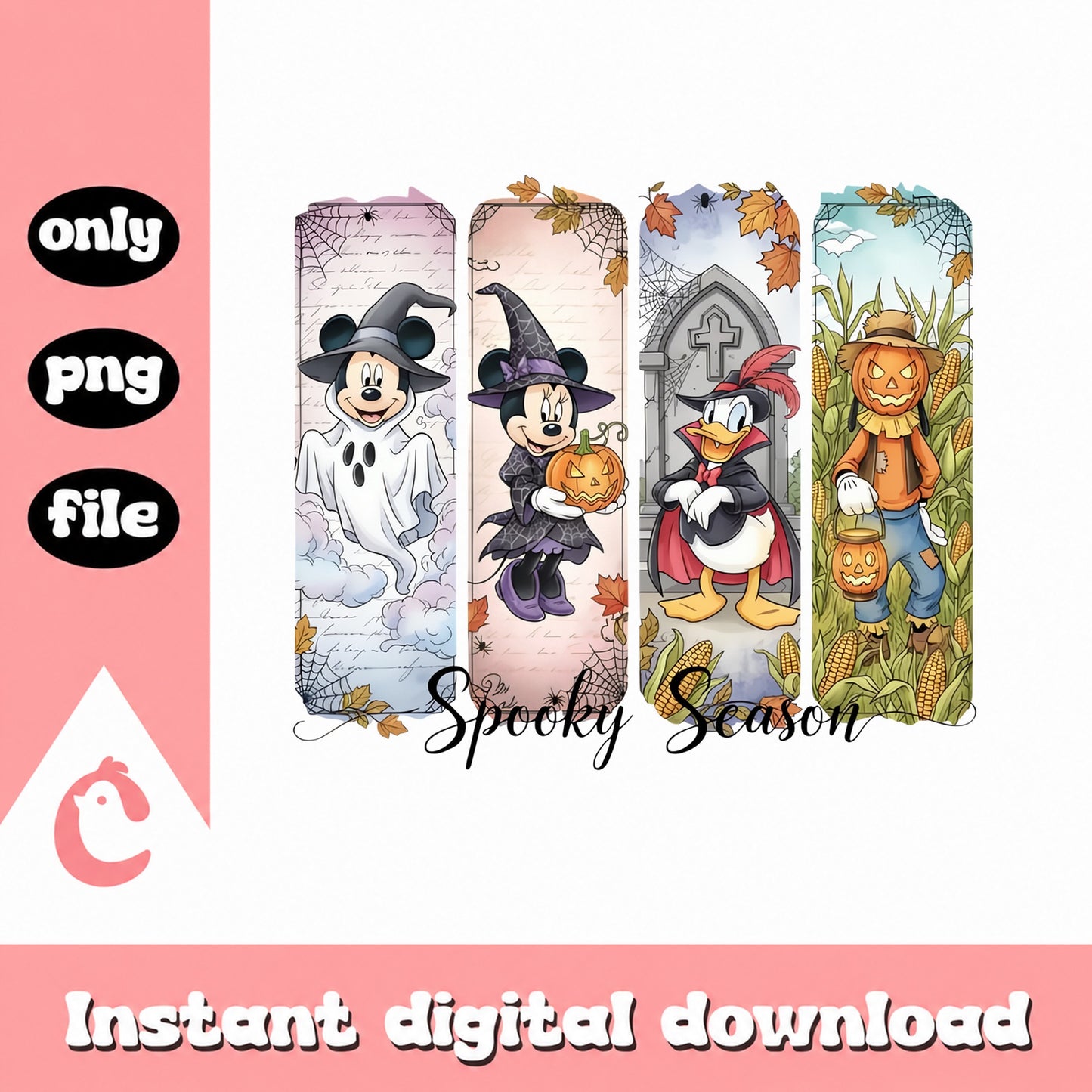 Disney Halloween Bookmarks Bundle, Mickey Minnie Donald, PNG