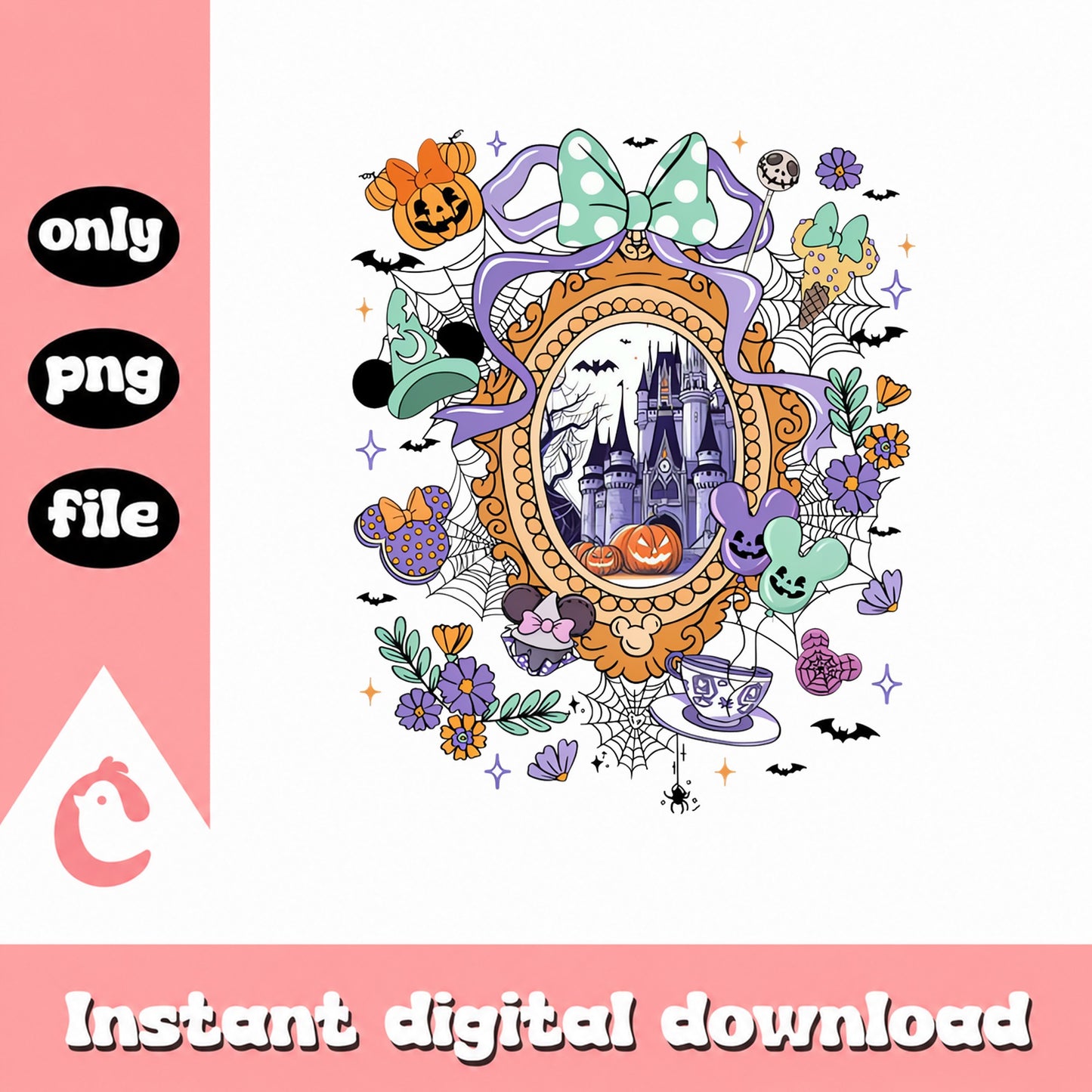 Disney Halloween Castle PNG, Mickey Minnie Pumpkin, Spooky PNG