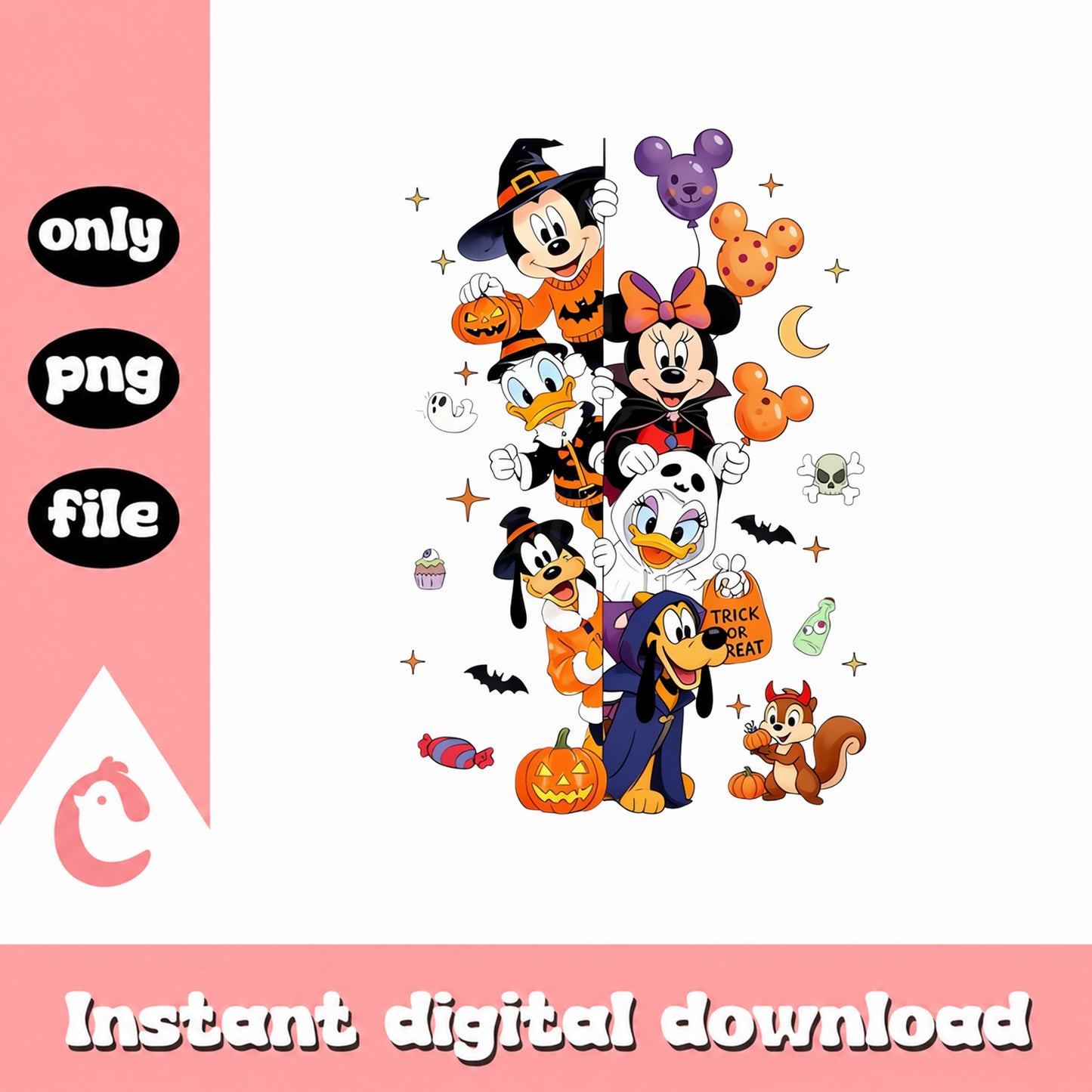 Disney Halloween Characters PNG, Mickey Minnie Goofy, PNG File