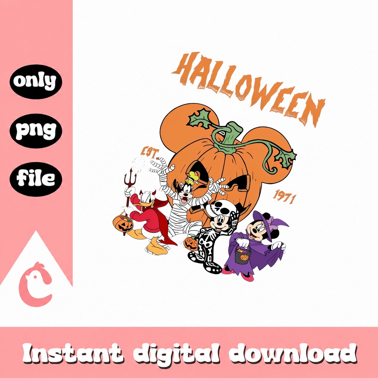 Disney Halloween Mickey And Friends PNG, Retro Mickey Mouse, 1971 PNG