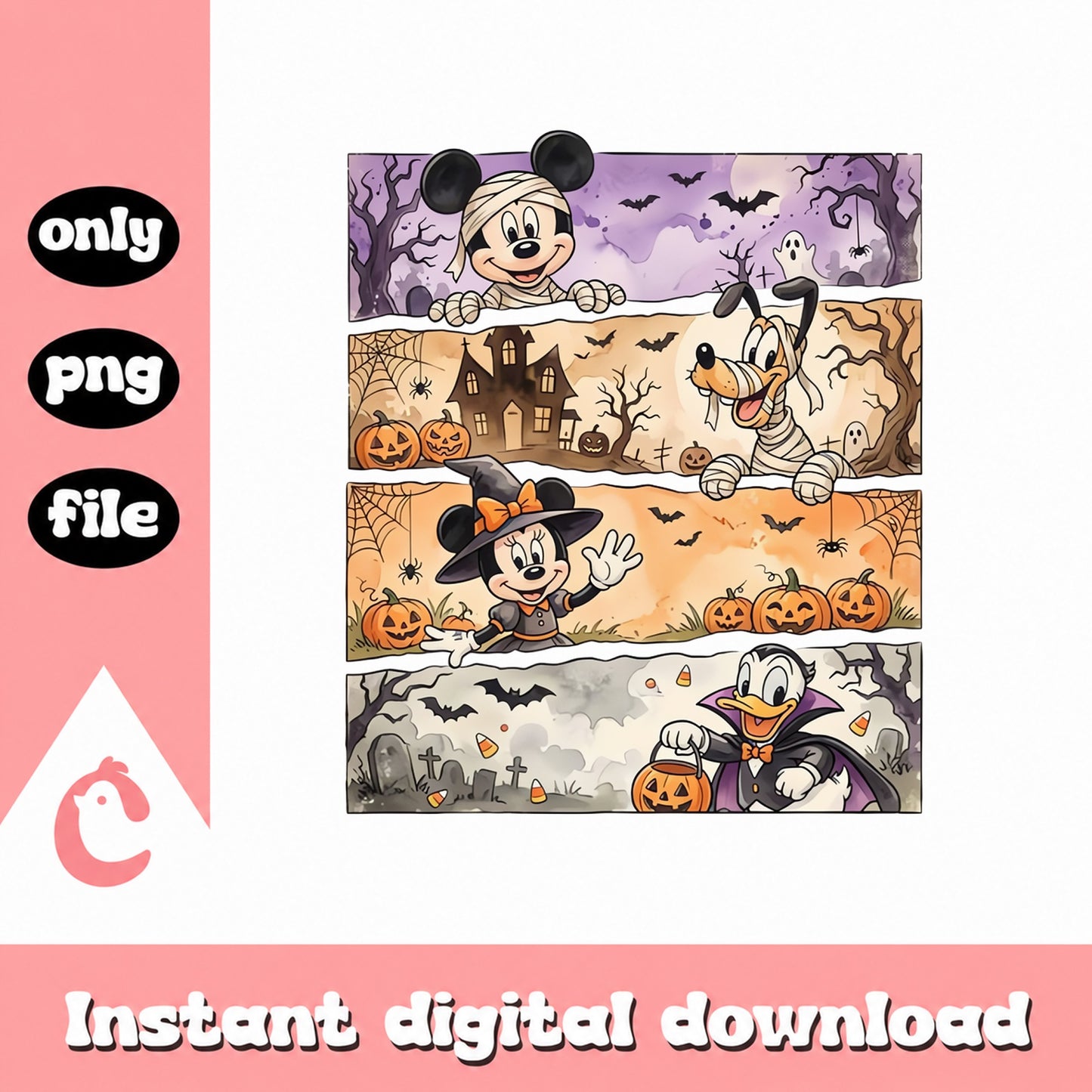 Disney Halloween PNG Bundle, Mickey Minnie Pluto Donald, PNG File