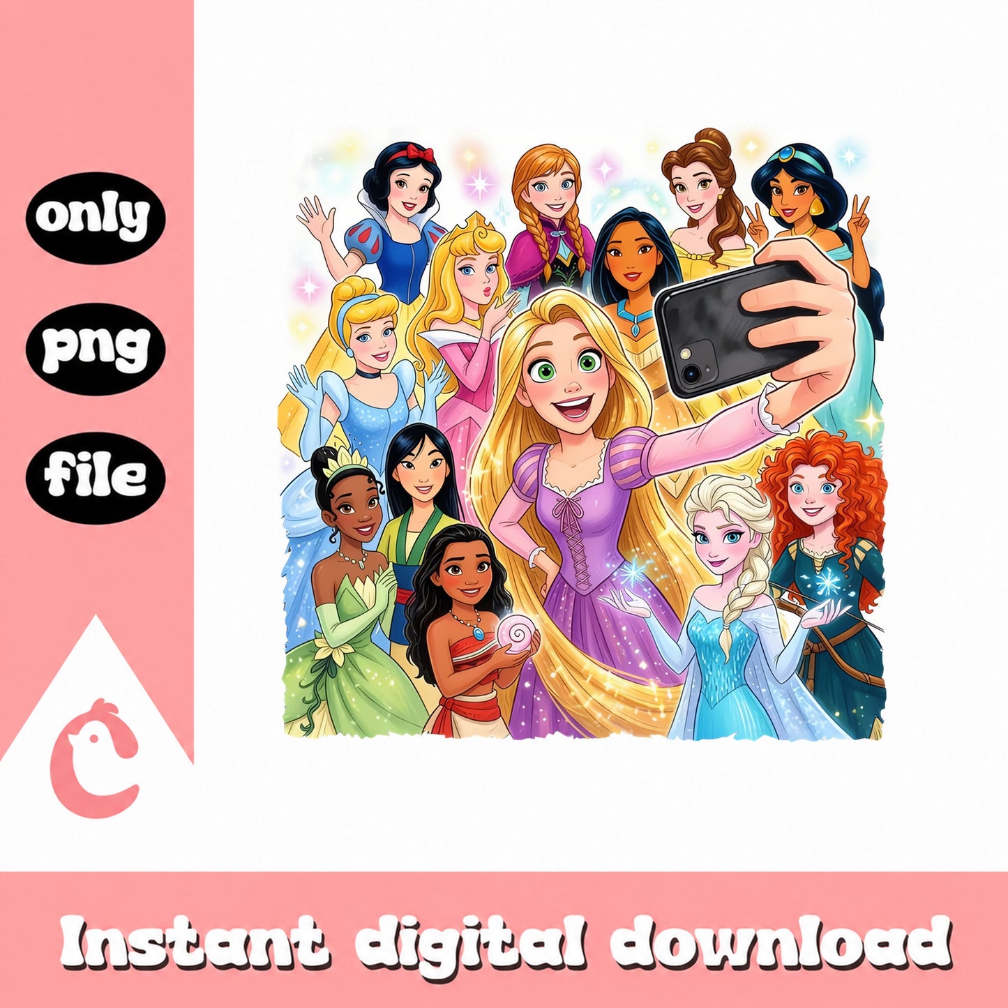 Disney Princess Selfie Bundle, Disney Girls Clipart, PNG