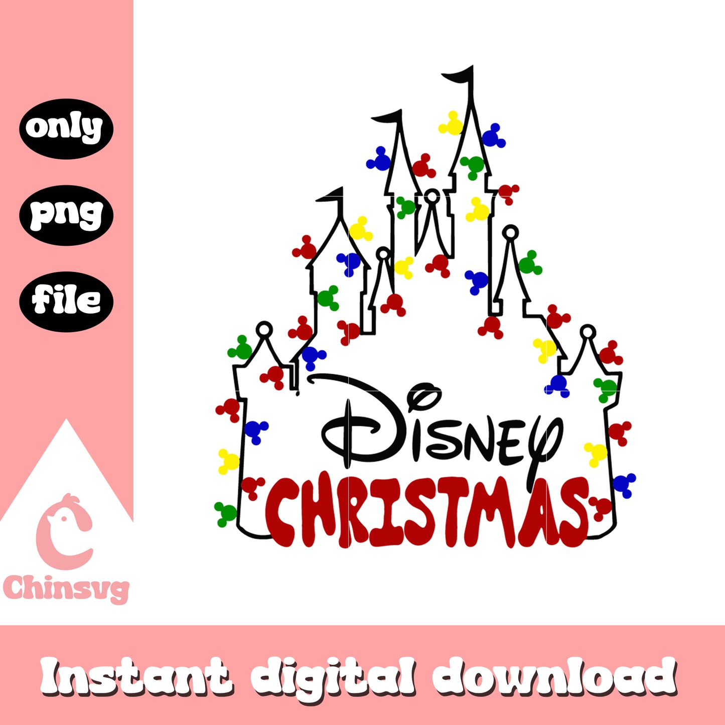 Disney castle christmas design png, disney christmas castle png