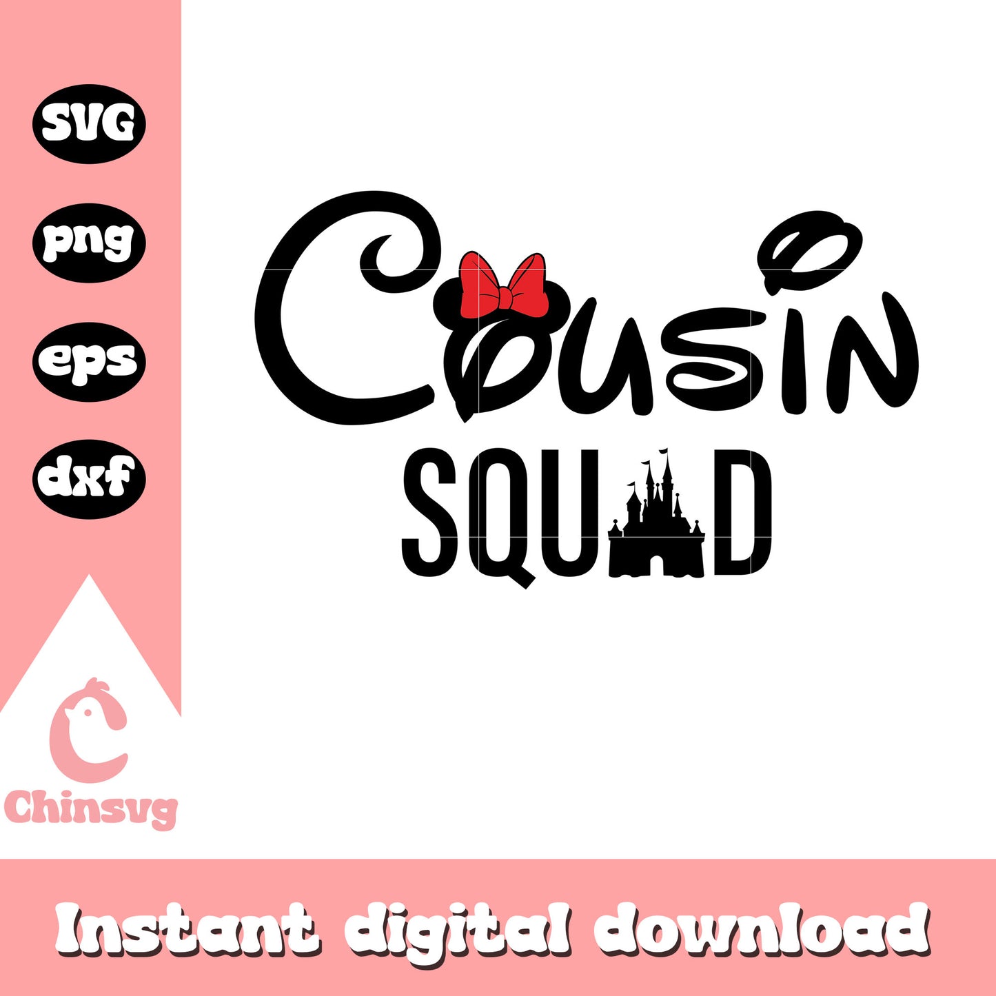 Disney cousin birthday quad black design svg, minnie mouse ears svg