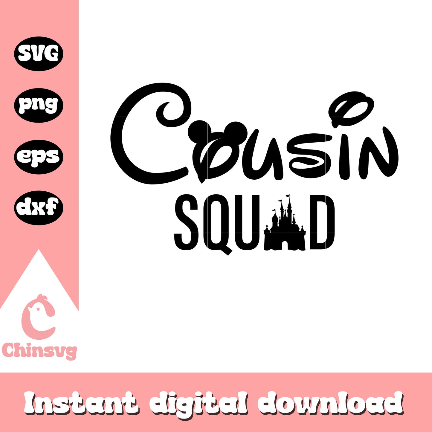 Disney cousin birthday quad black svg, mickey mouse ears svg