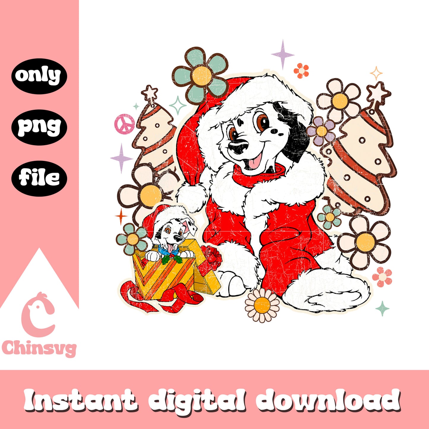 Disney dalmatian dog santa christmas png, dalmatian christmas png