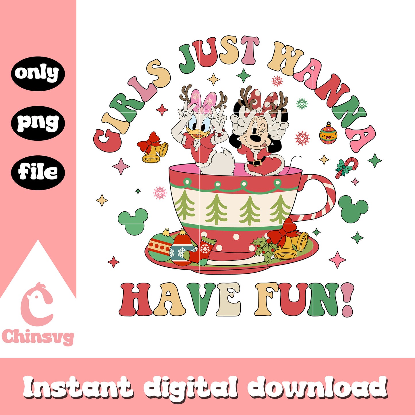 Disney girls just wanna have fun christmas png, minnie and daisy png