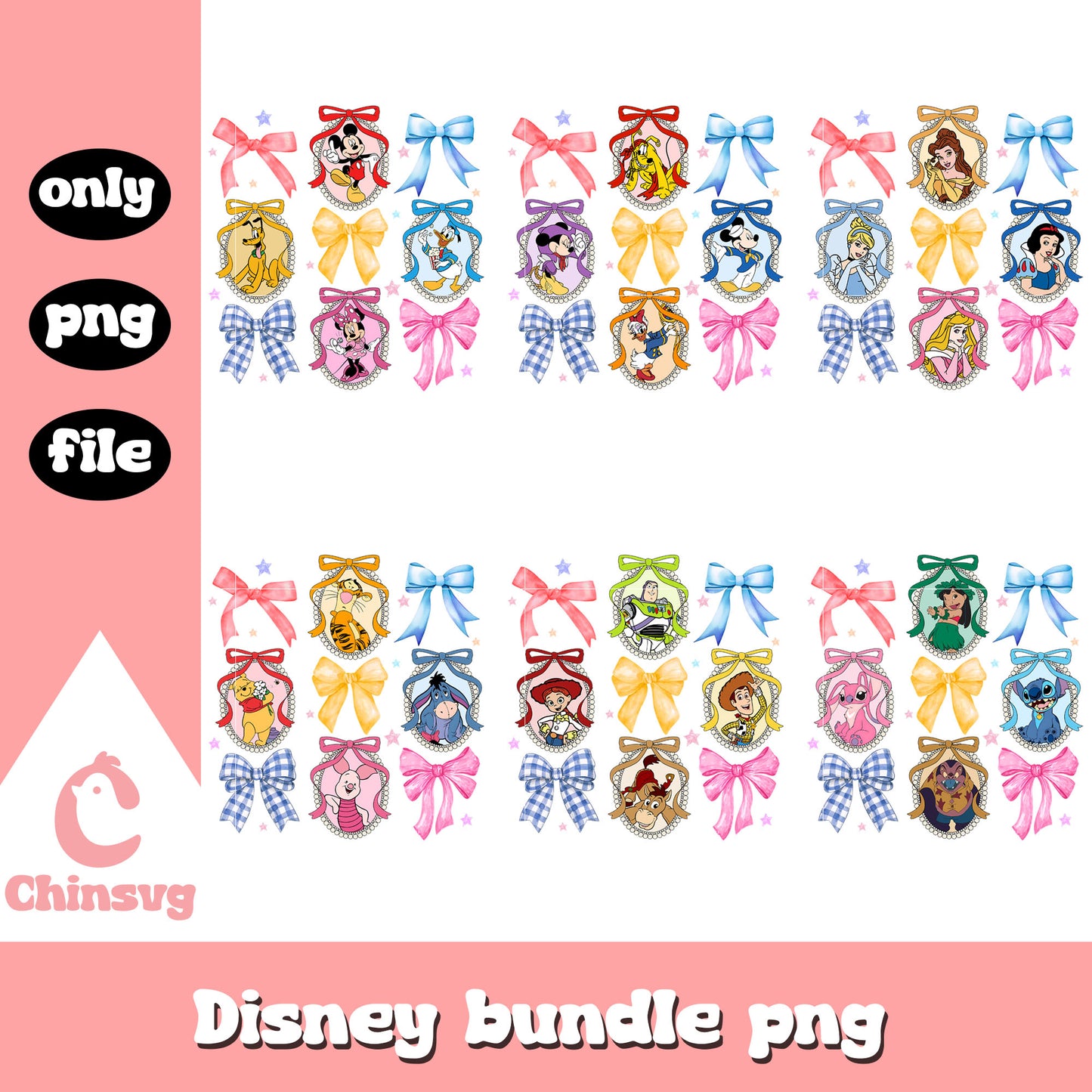 Disney casts and vintage bow bundle png, disney casts png