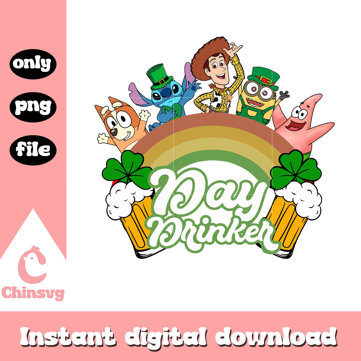 Disney character day drinker png, st. patrick's day png