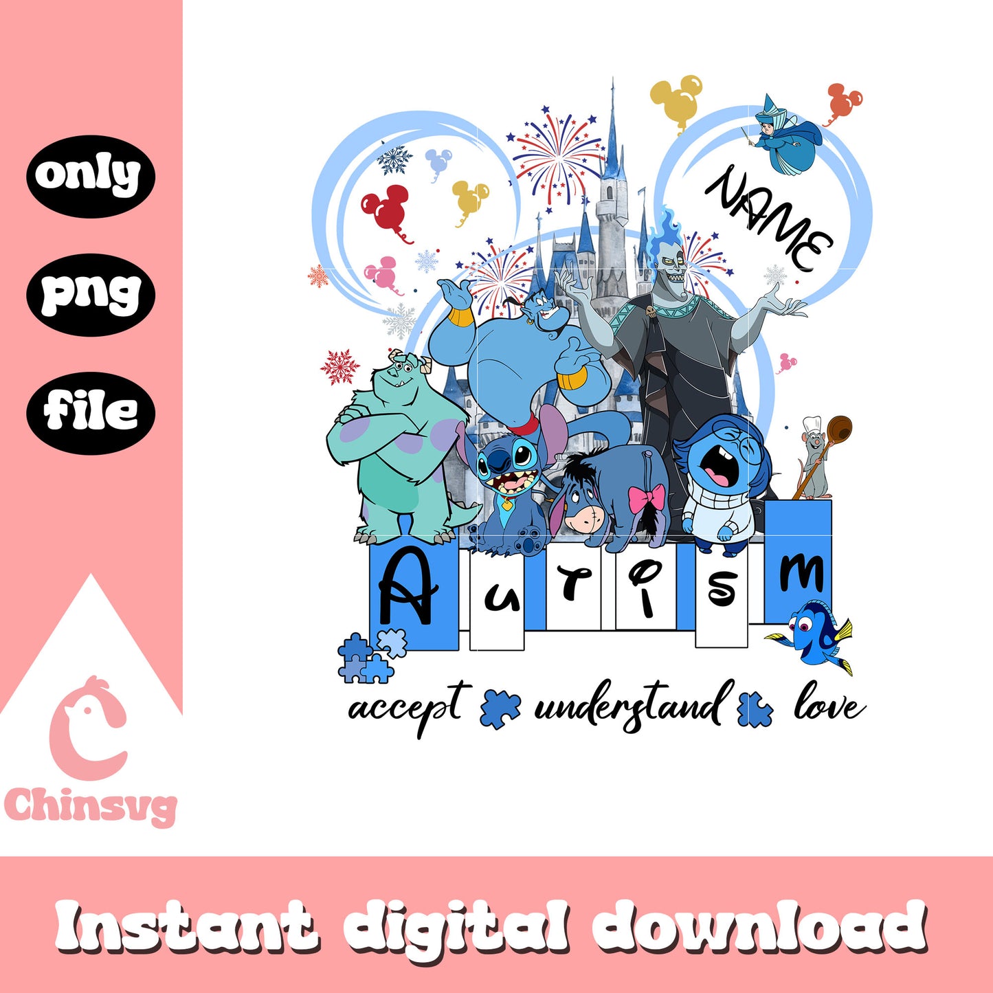 Disney characters autism awareness png, autism awareness png