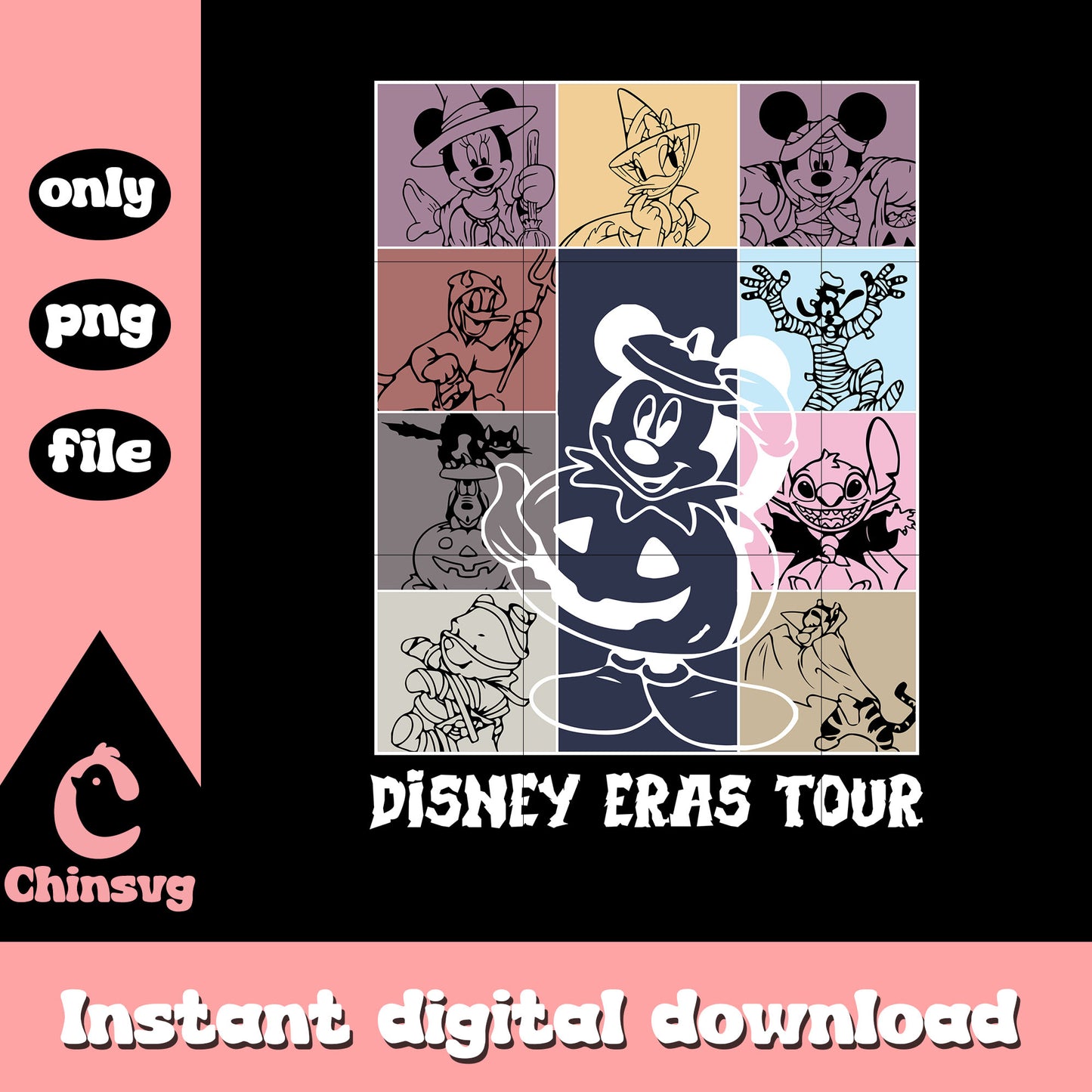 Disney characters eras tour design png, cartoon disney movie png