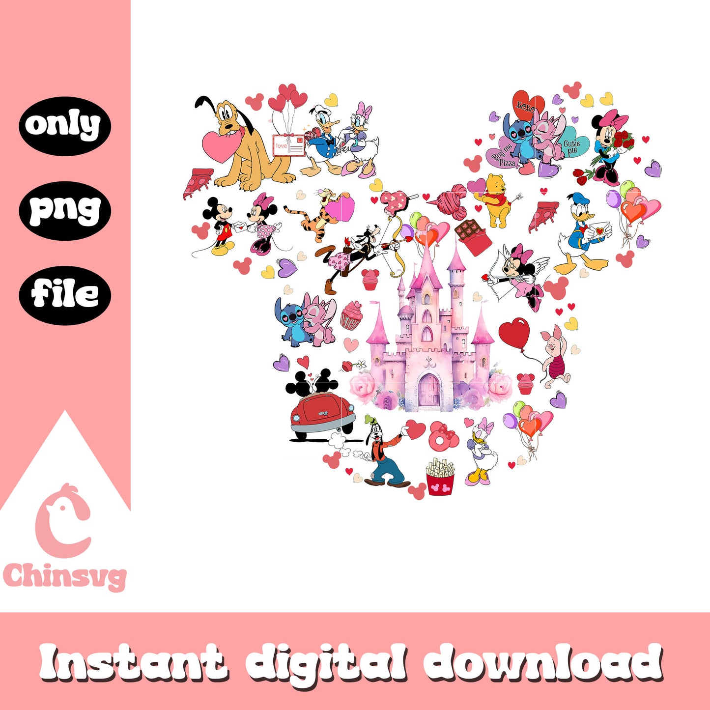 Disney characters valentine png, disney couple png, valentine png