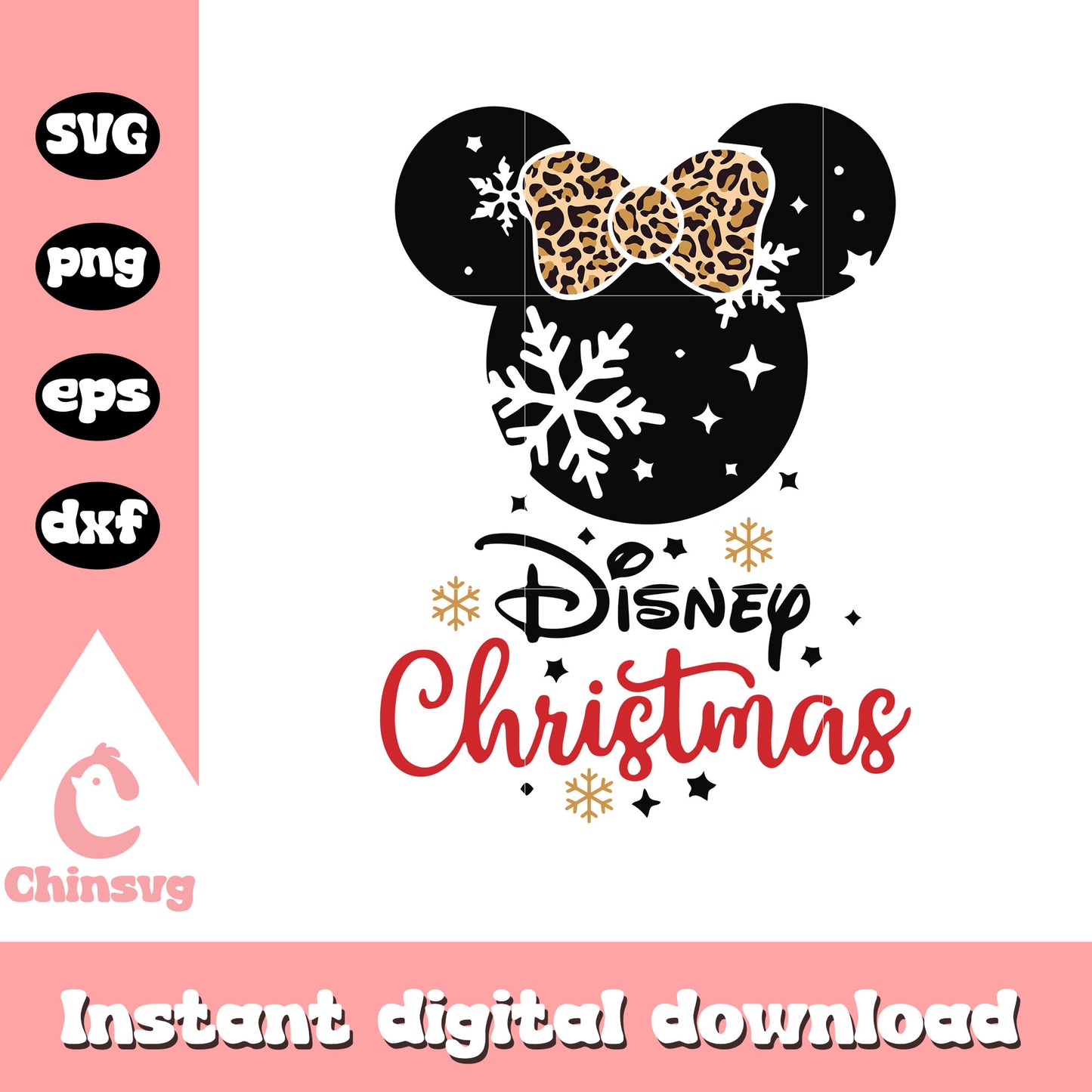 Disney christmas minnie head leopard svg, minnie christmas svg